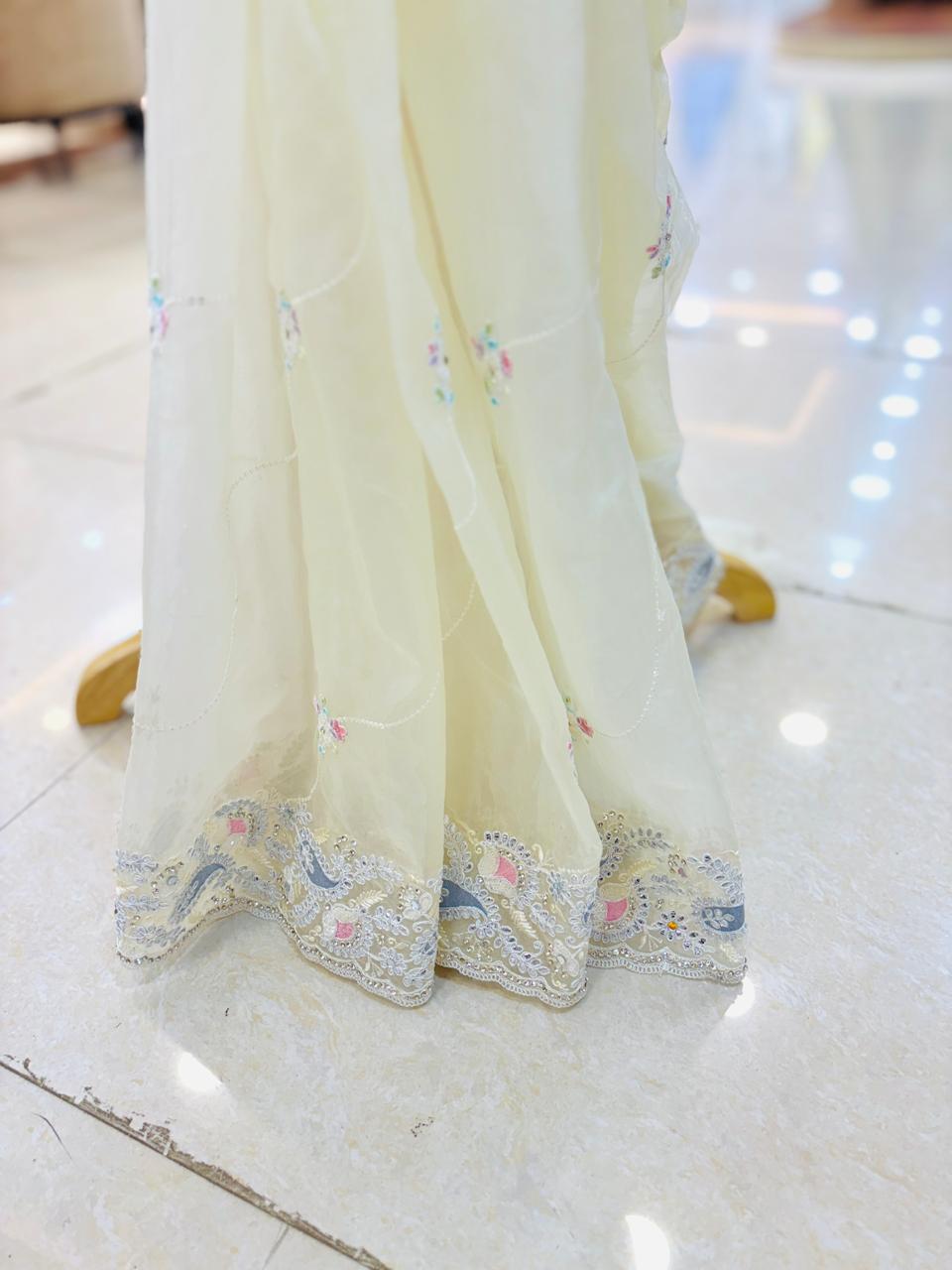 White Tissue Organza Designer Saree