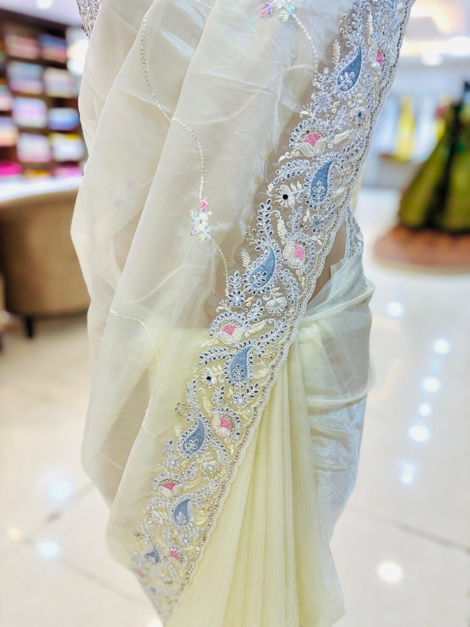 White Tissue Organza Designer Saree