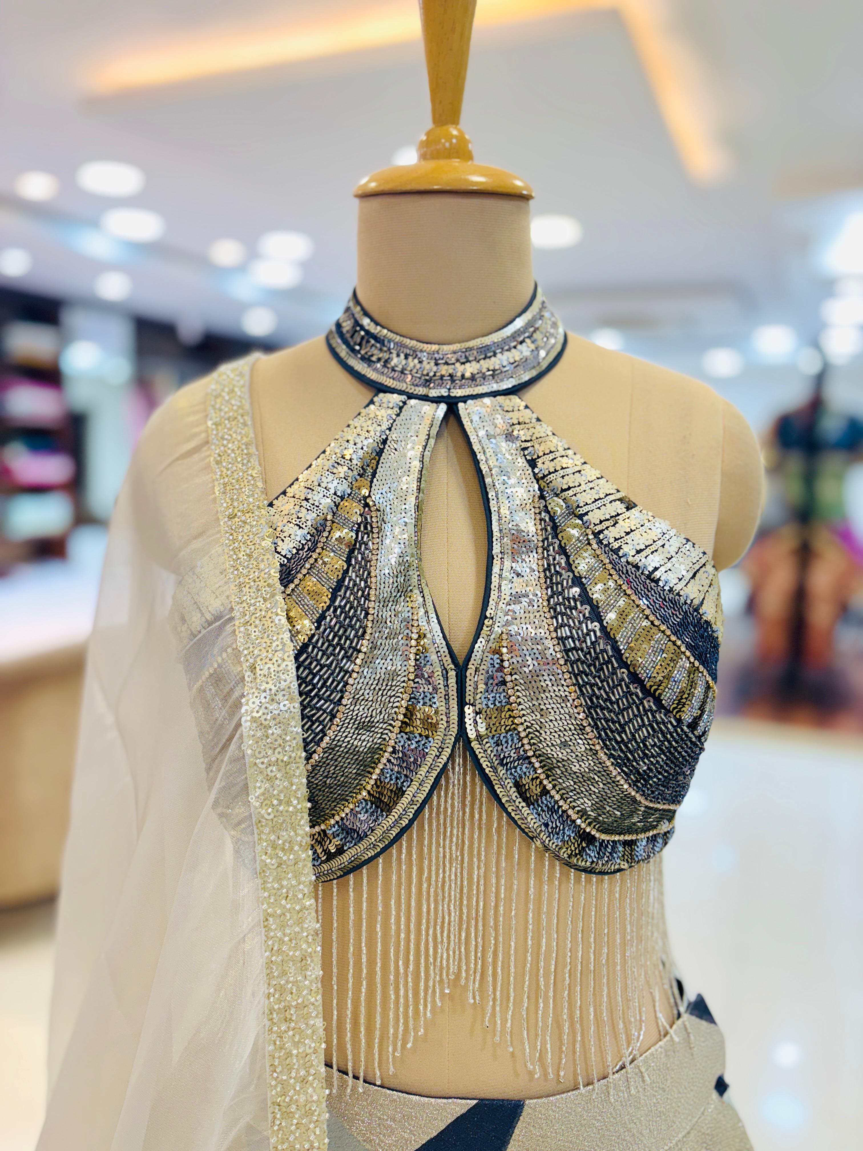 Exuberant Grey and Gold Designer Indo-Western Lehenga Choli
