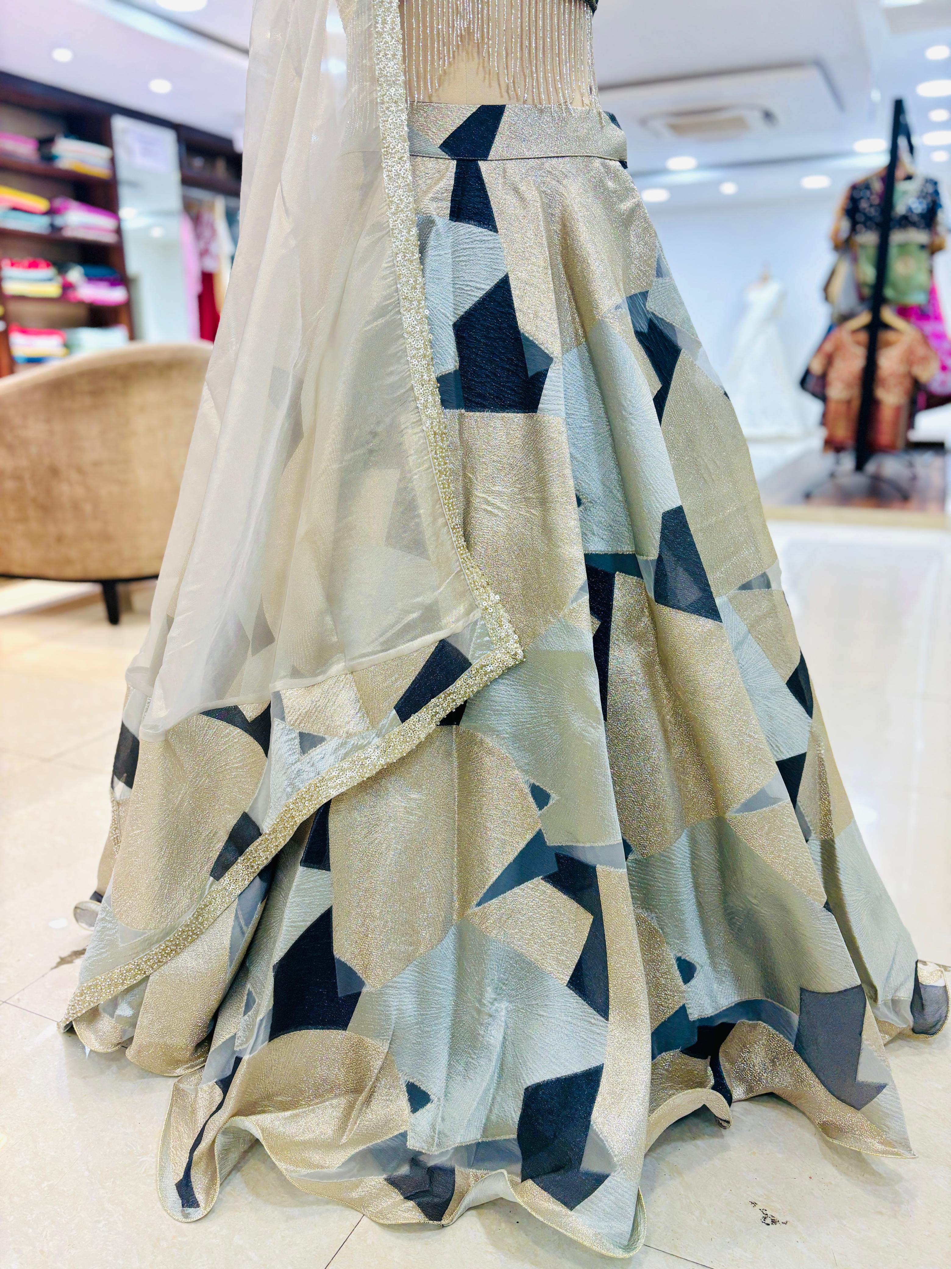 Exuberant Grey and Gold Designer Indo-Western Lehenga Choli