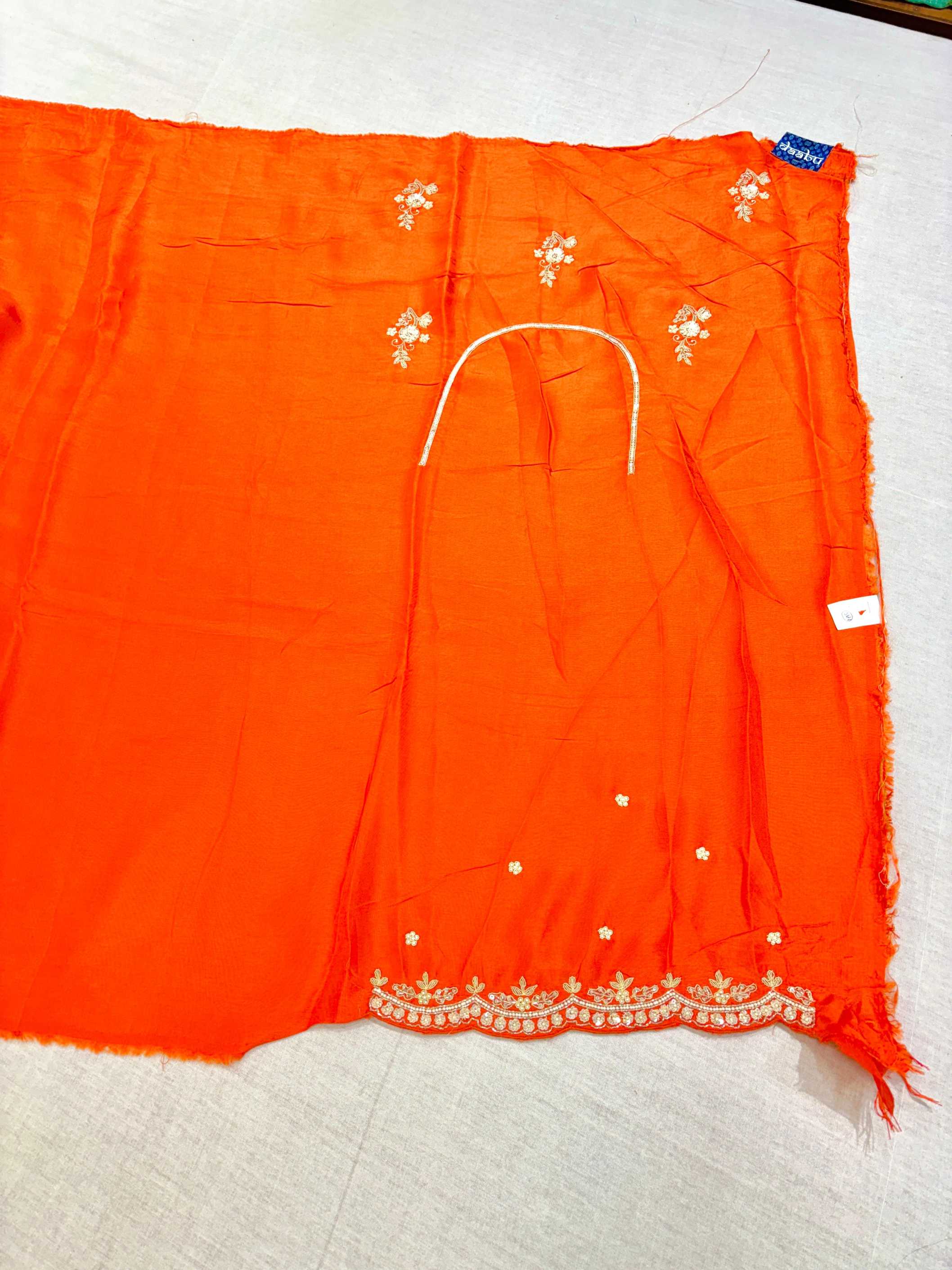 Orange Silk Hand Work Designer Saree
