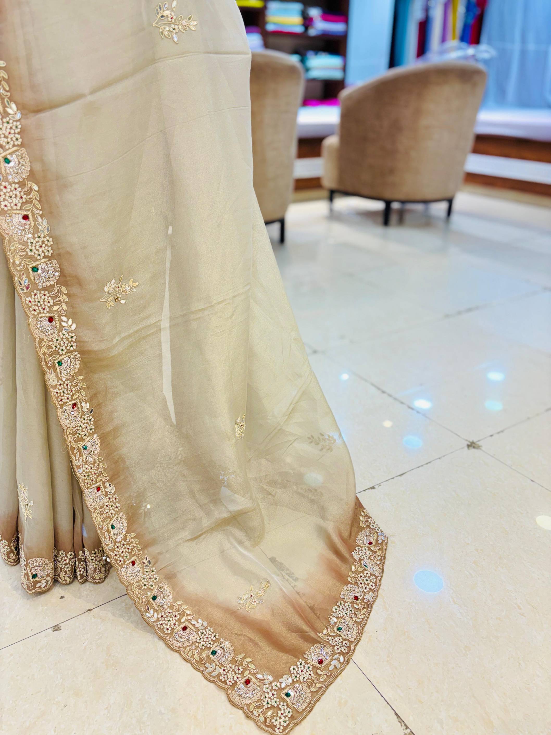 Shaded Brown Silk Hand Work Saree