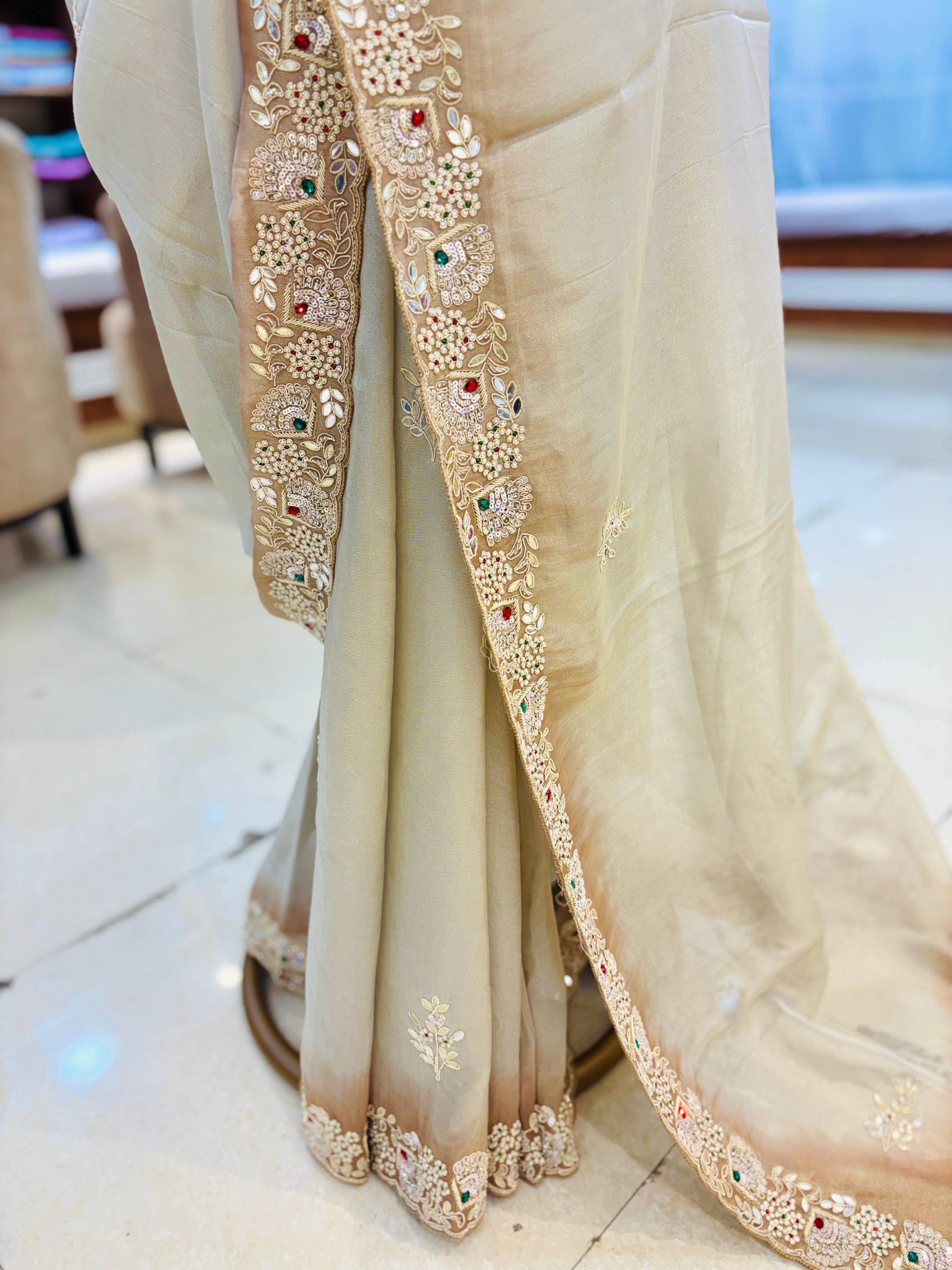 Shaded Brown Silk Hand Work Saree