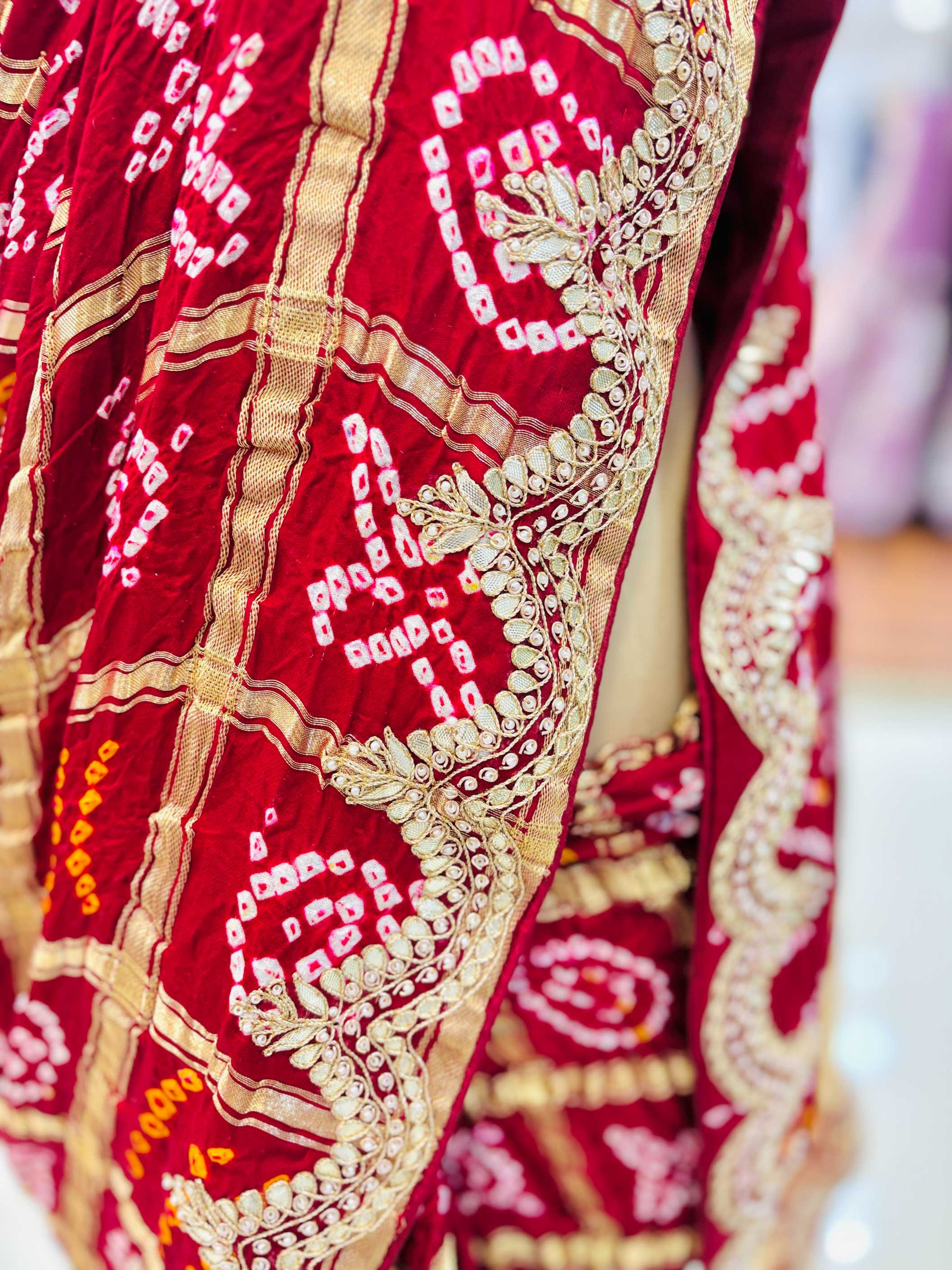 Maroon Gajji Silk Gharchola Bandhej Gotta Work Saree