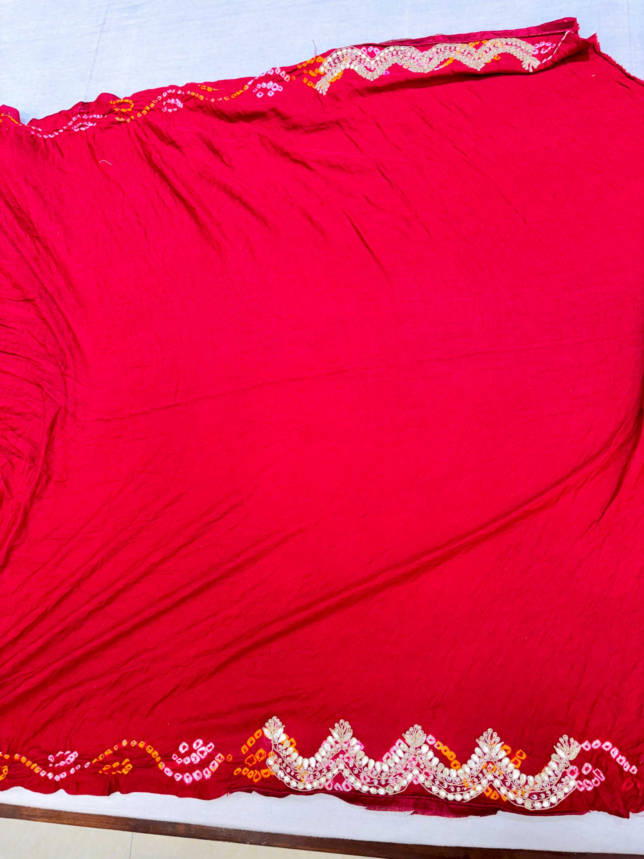 Maroon Gajji Silk Gharchola Bandhej Gotta Work Saree