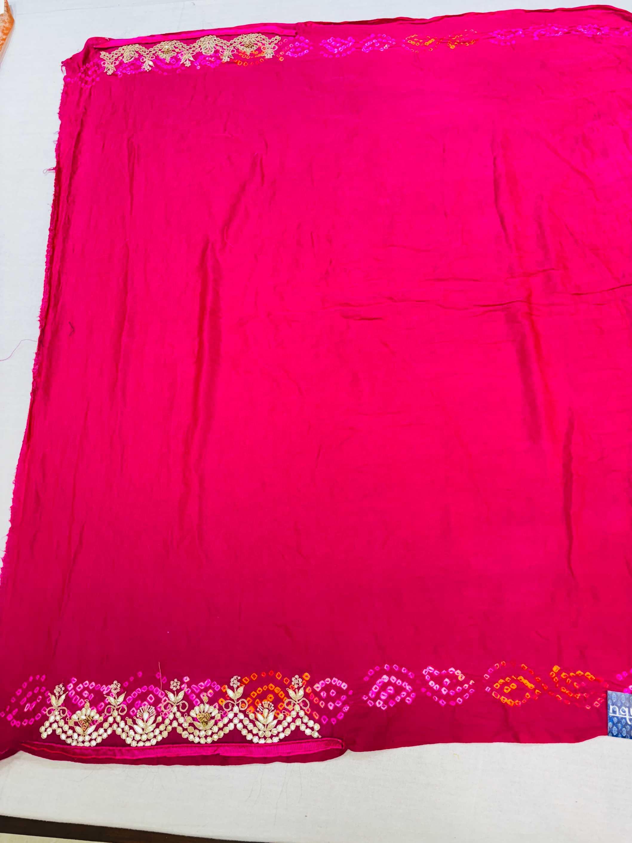 Pink Gajji Silk Gharchola Bandhej Gotta Work Saree