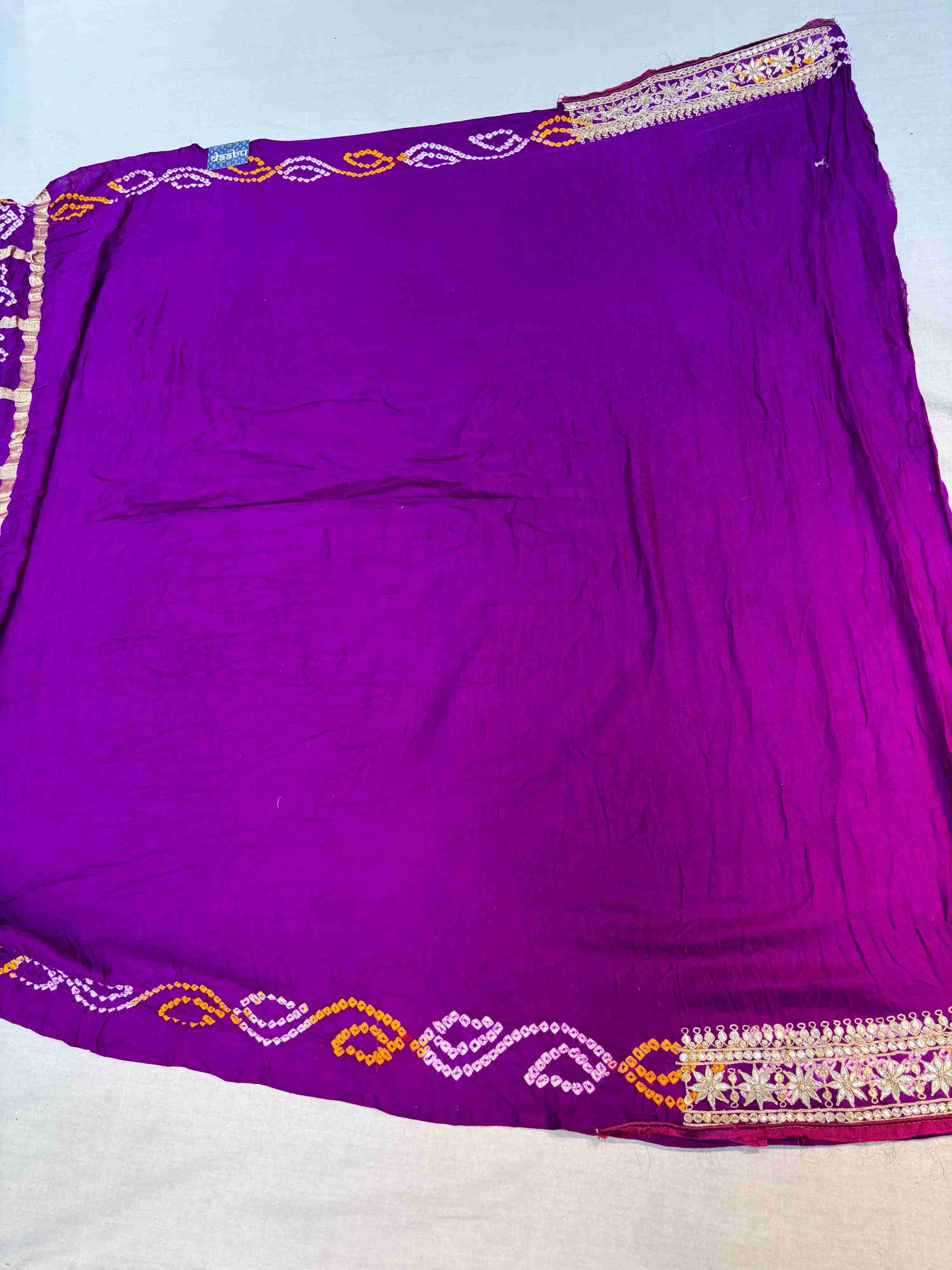 Purple Gajji Silk Gharchola Bandhej Gotta Work Saree