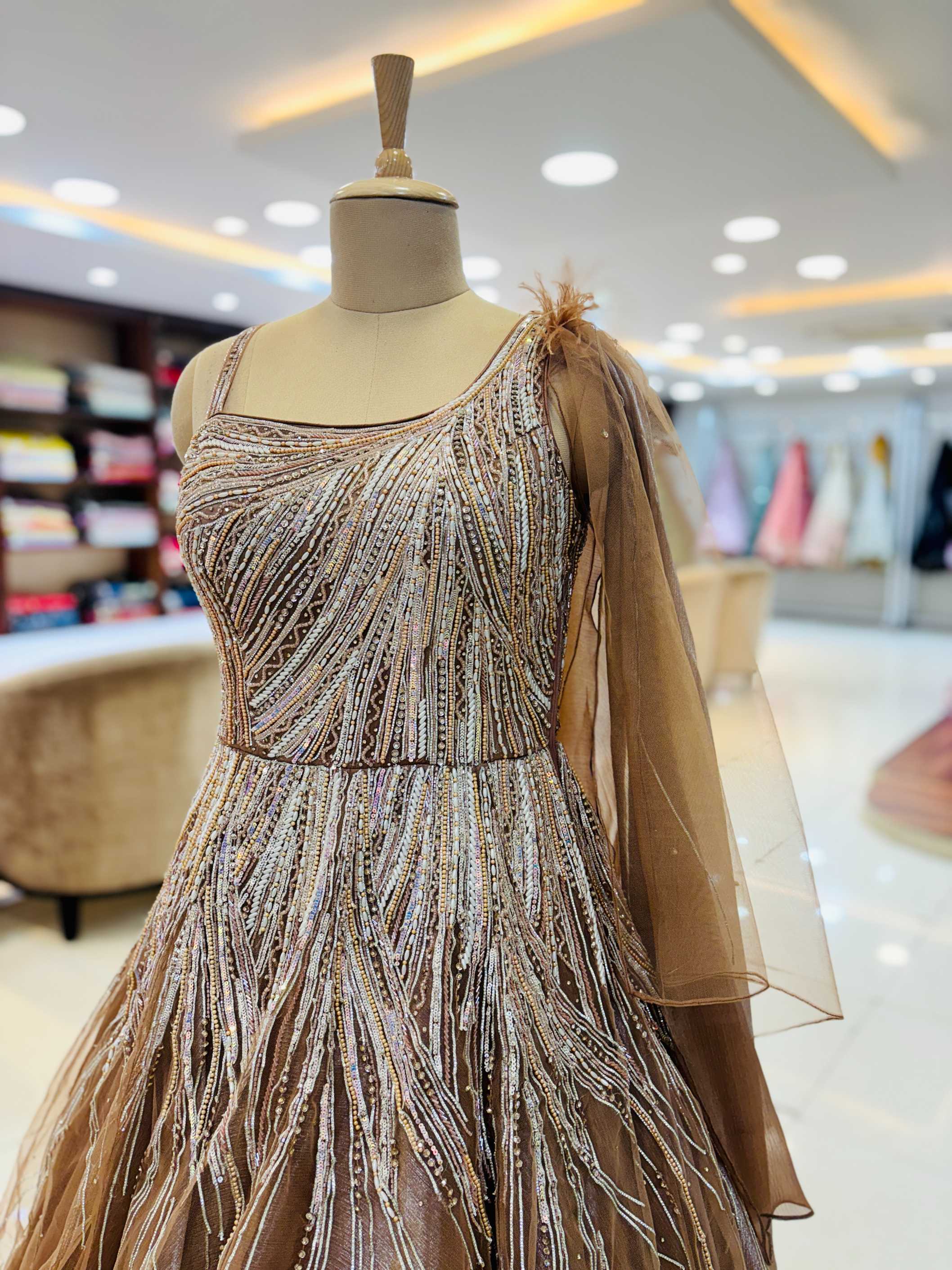 Light Brown Indowestern Tissue Sequins Gown