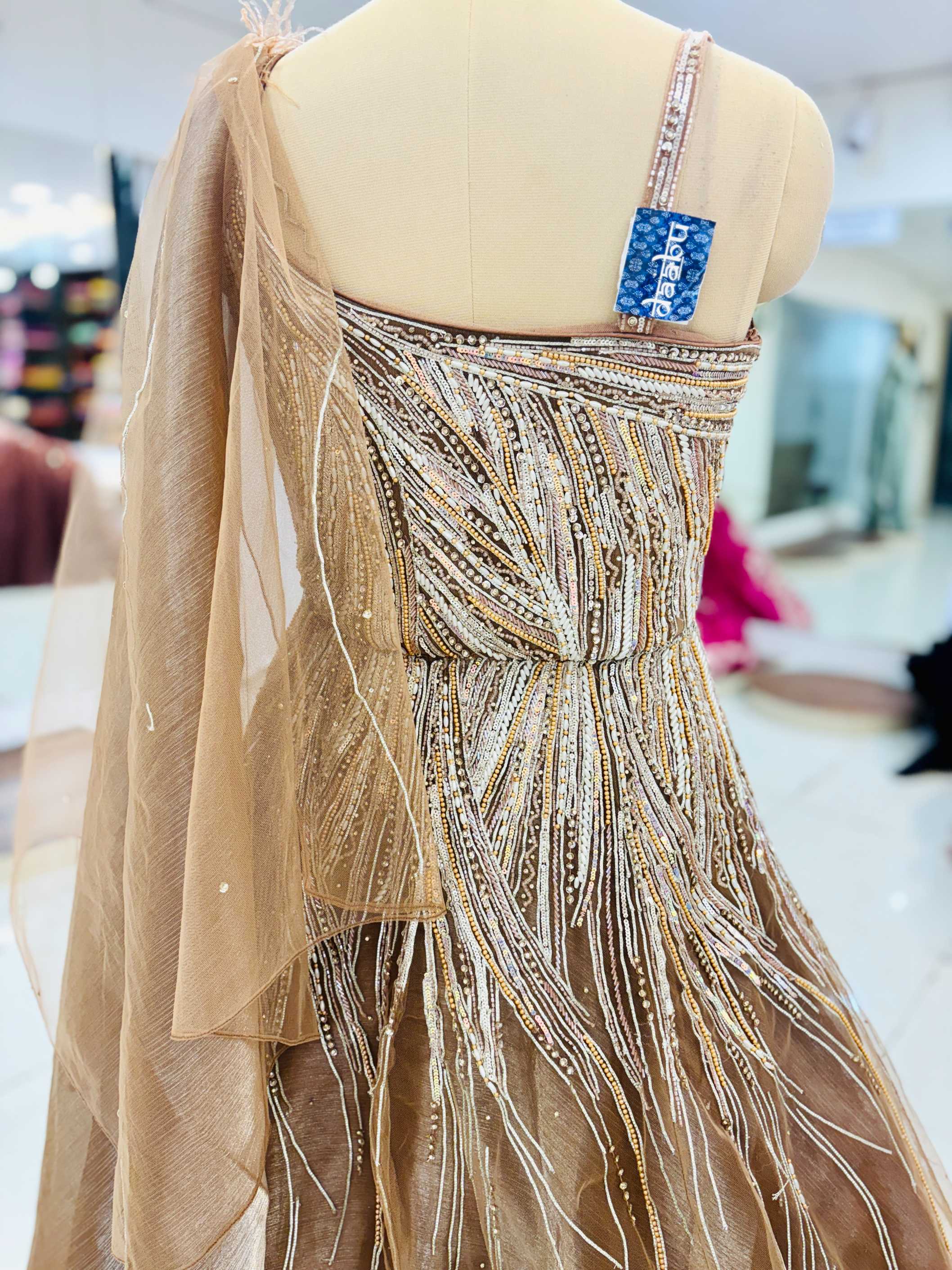 Light Brown Indowestern Tissue Sequins Gown