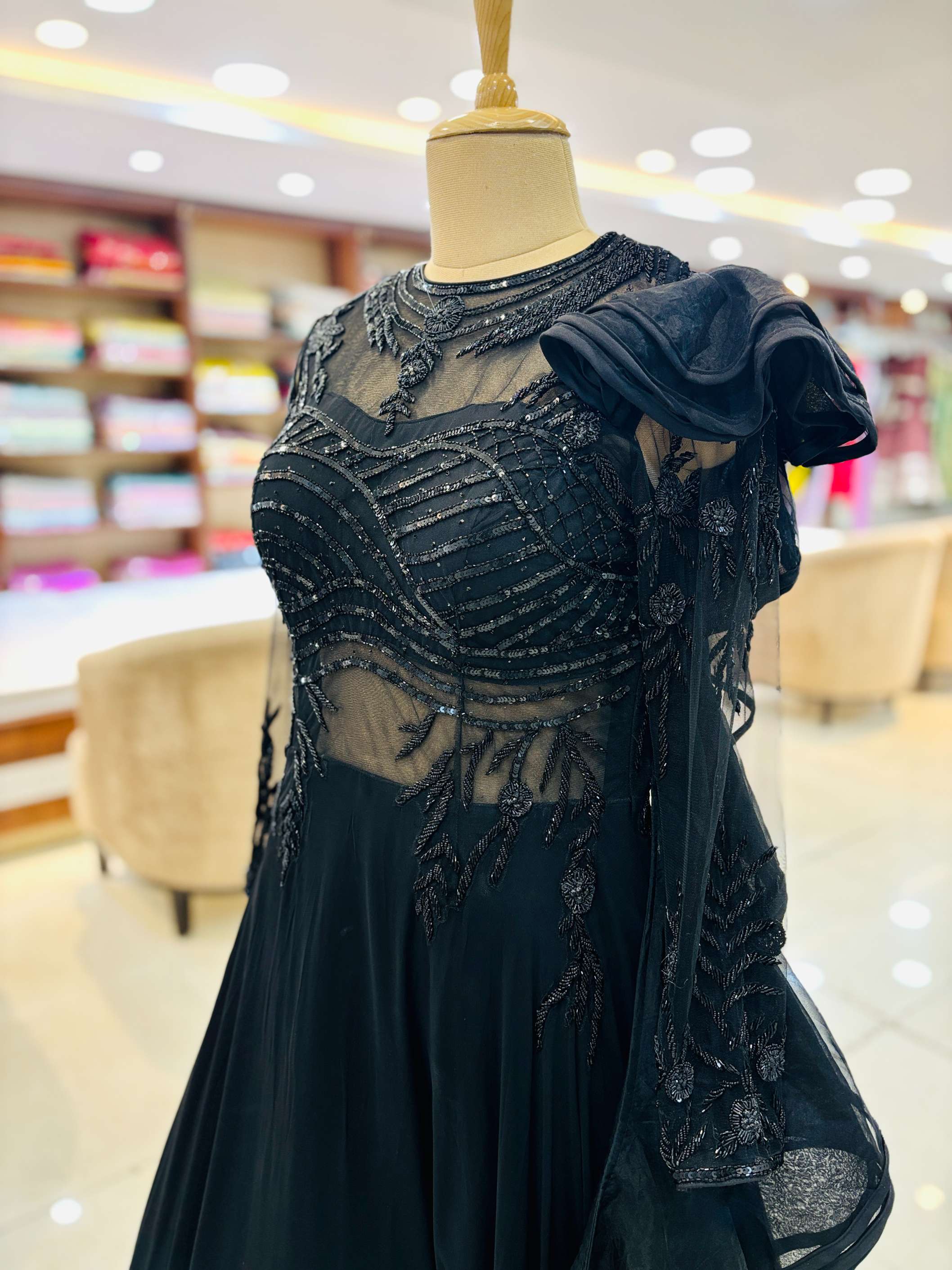 Black Embroidered Designer Gown