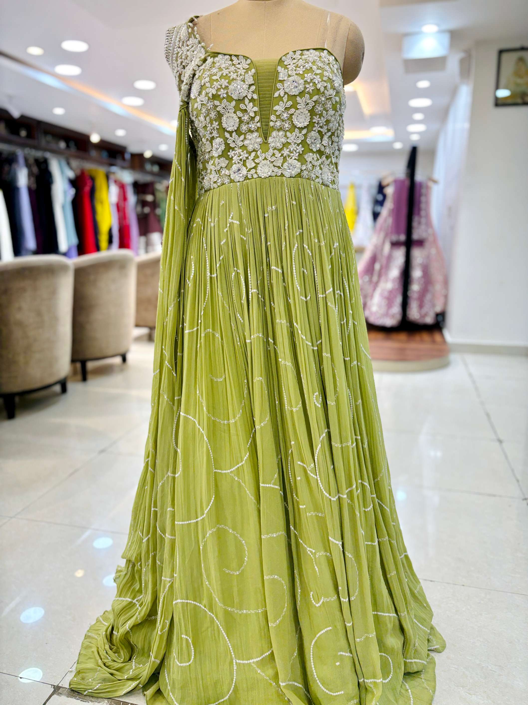 Light Green Georgette Designer Gown