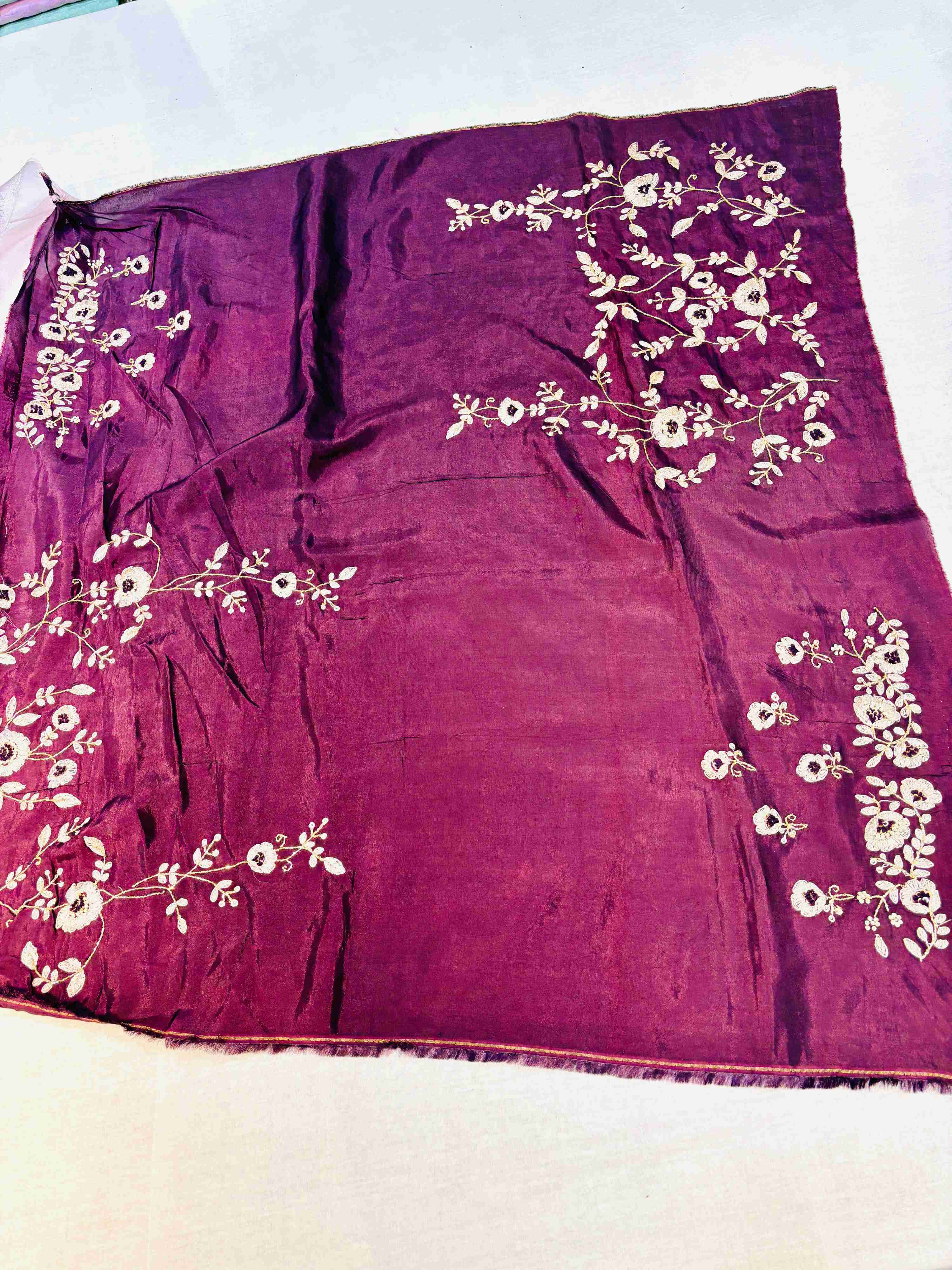 Light Pink Digital Print Tissue Hand Work Saree