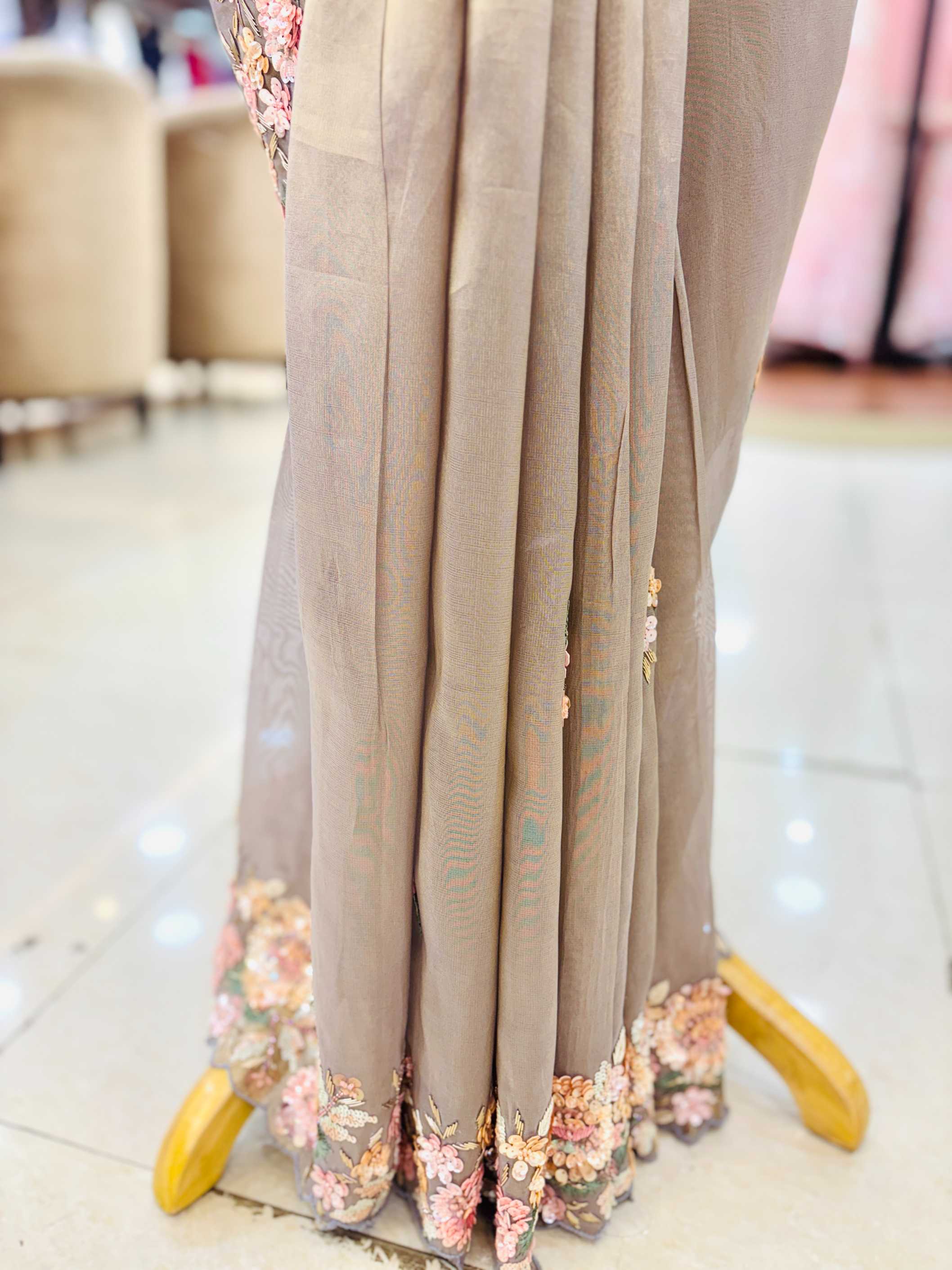 Copper Soft Silk 3D Hand Embroidered Saree