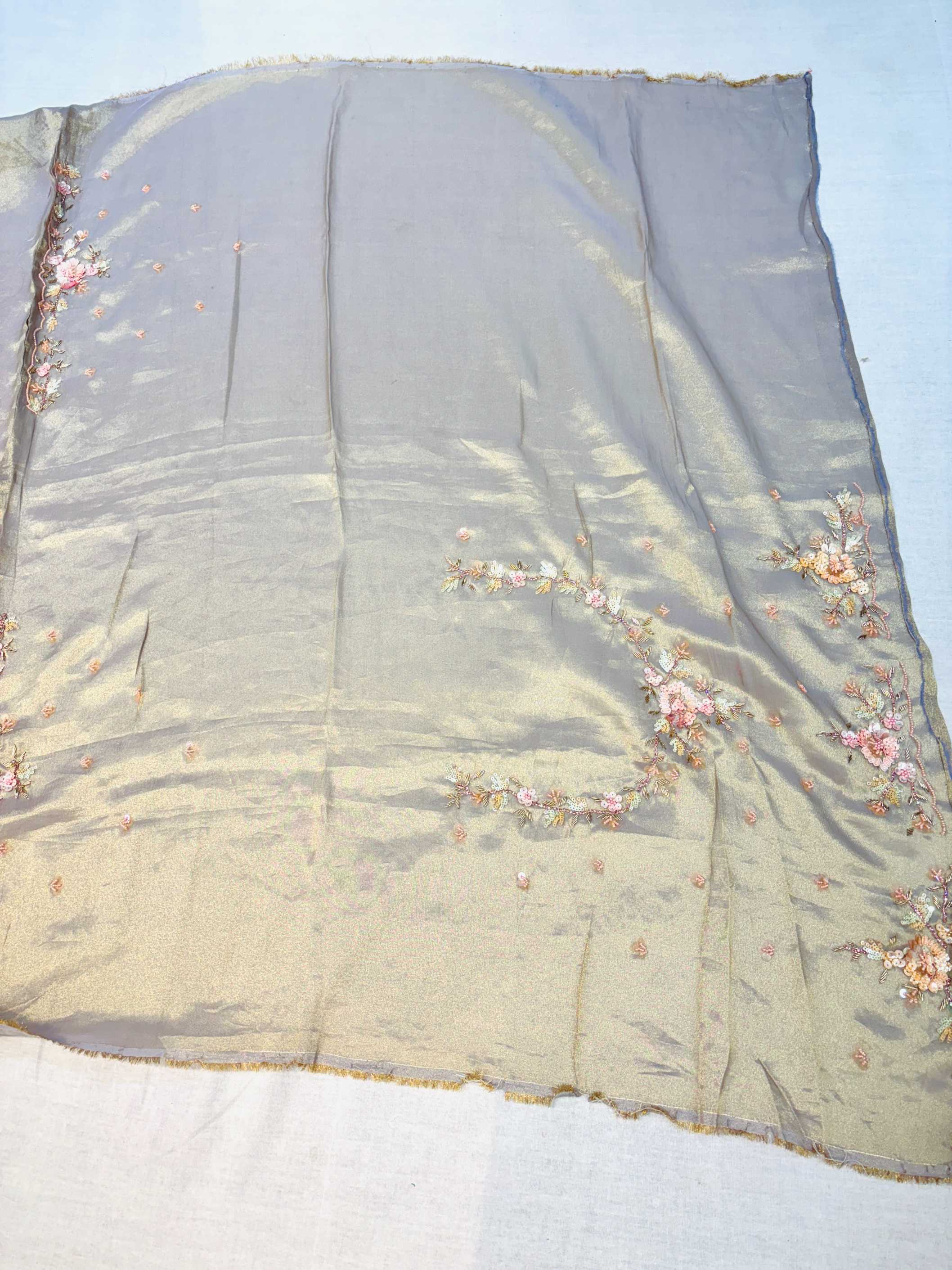 Copper Soft Silk 3D Hand Embroidered Saree