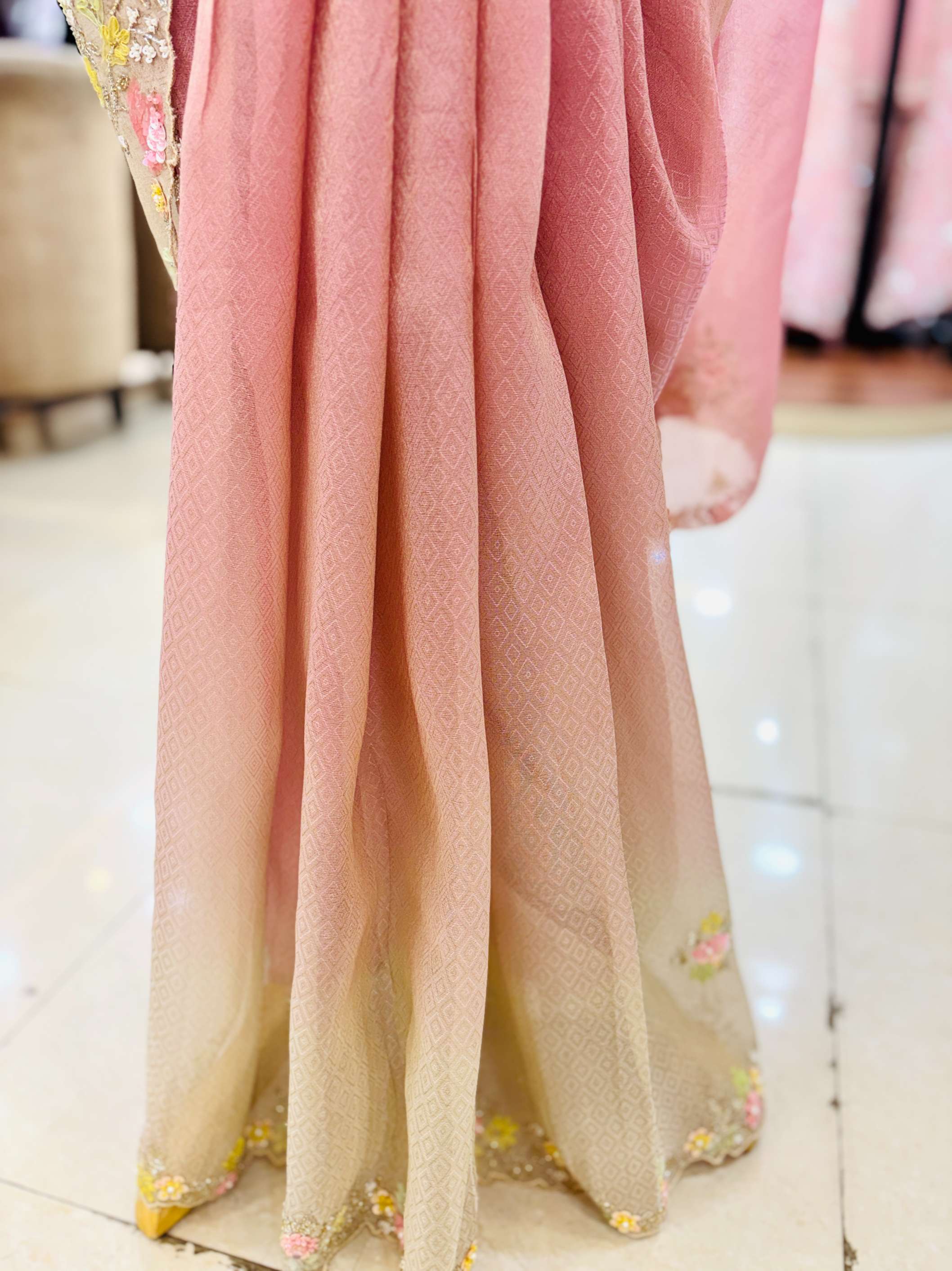 Shaded Pink & Beige Crushed Tissue Saree
