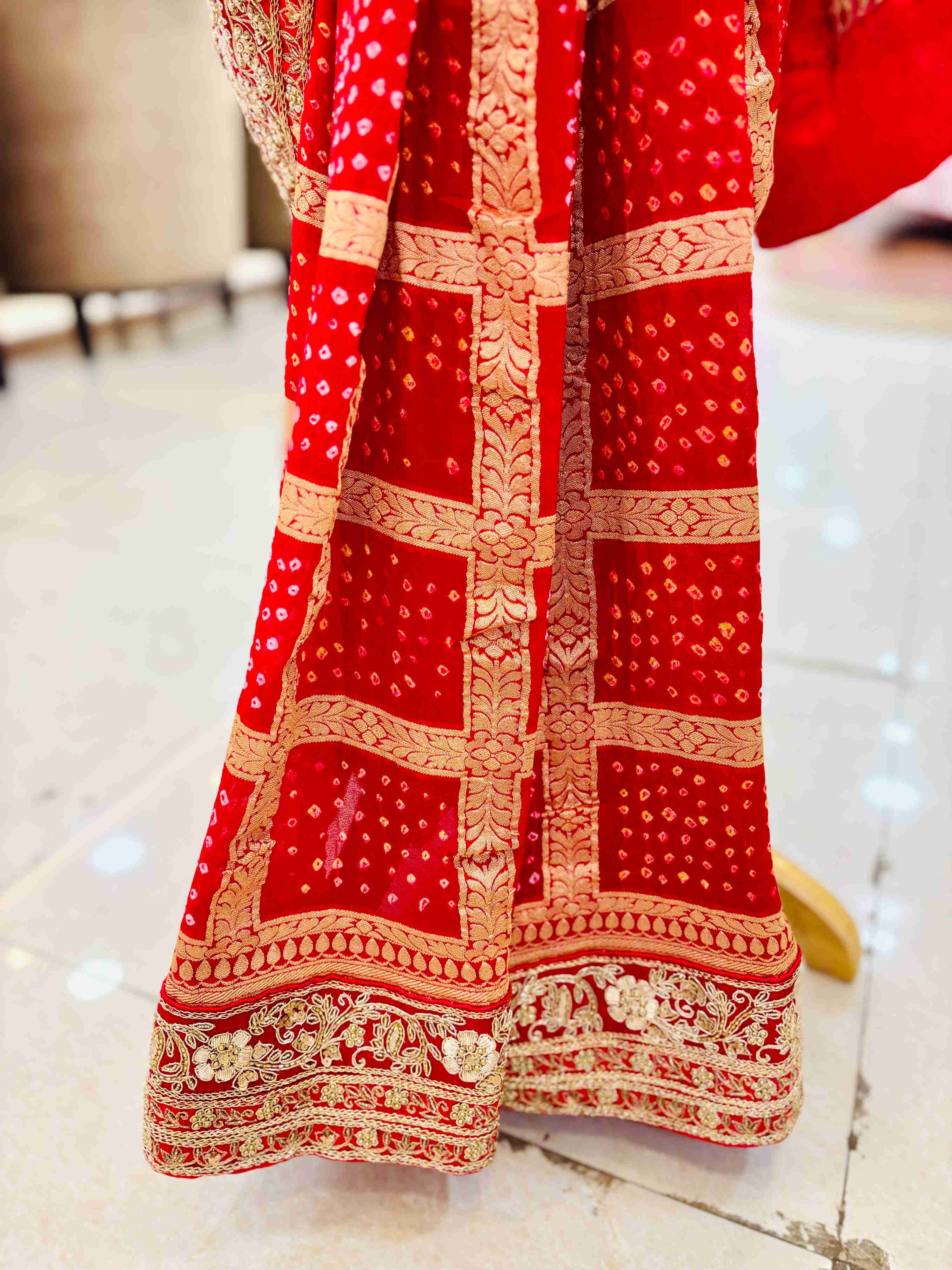 Red Pure Georgette Banarasi Bandhej Saree