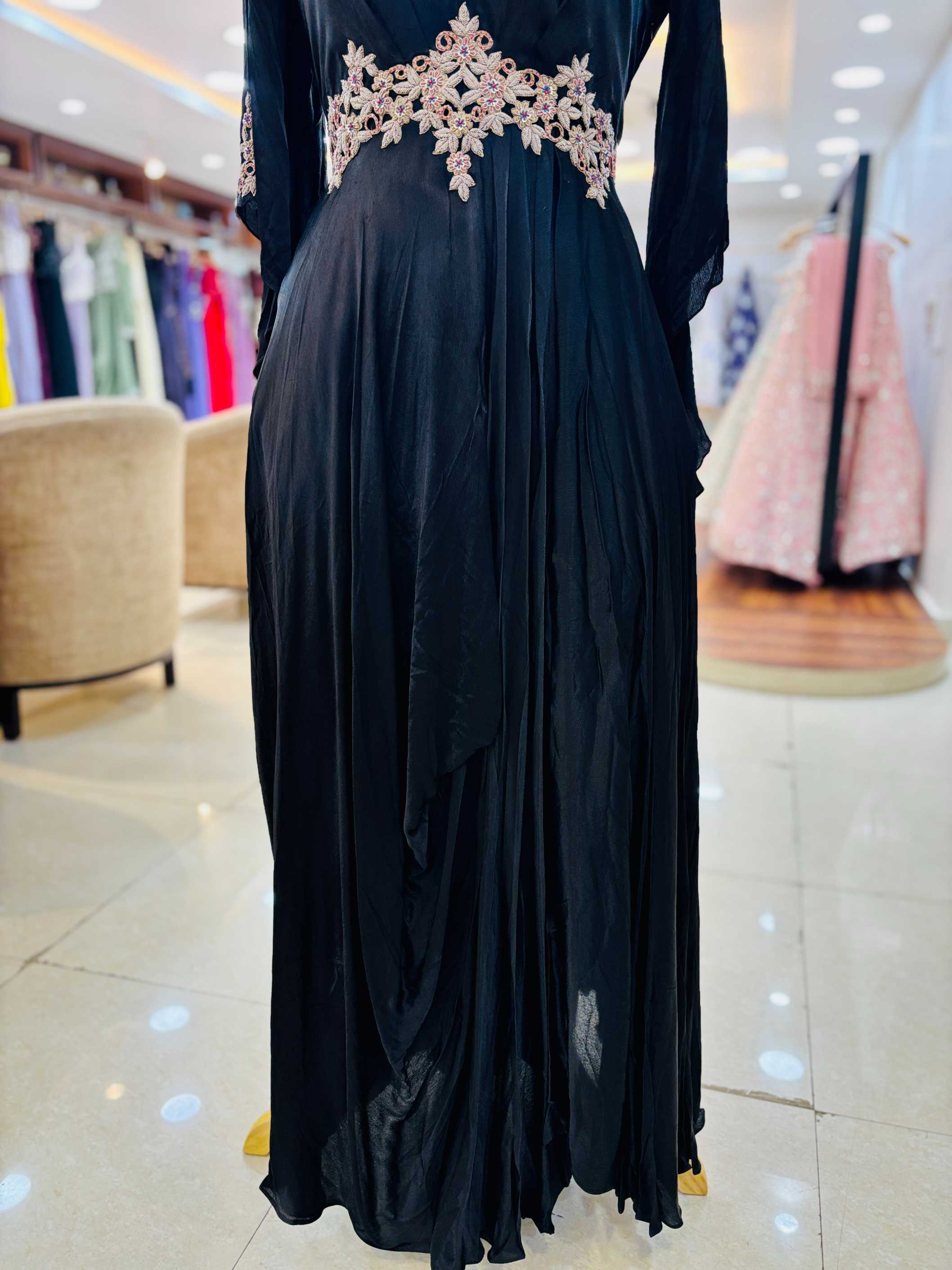 Black Hand Embellished Chiffon Silk Gown