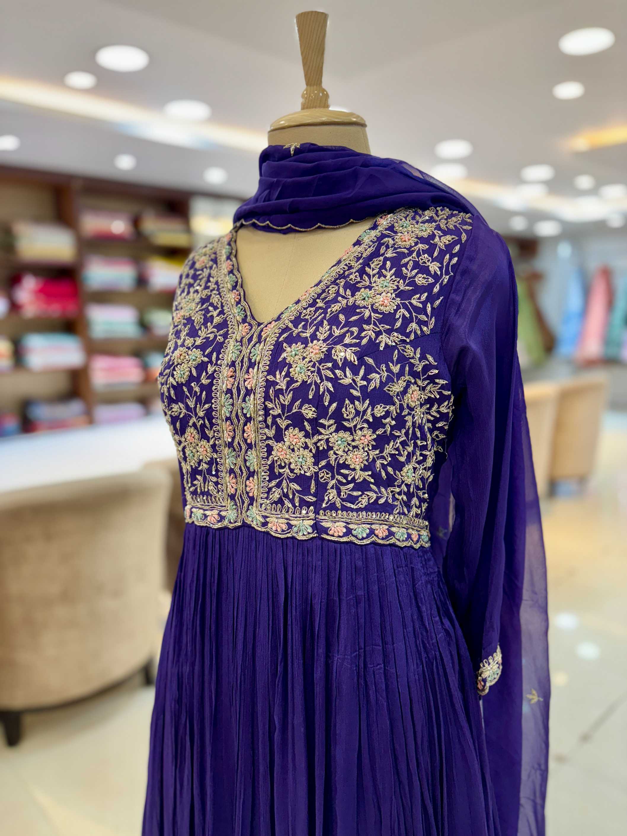 Navy Blue Hand Embellished Gown With Dupatta