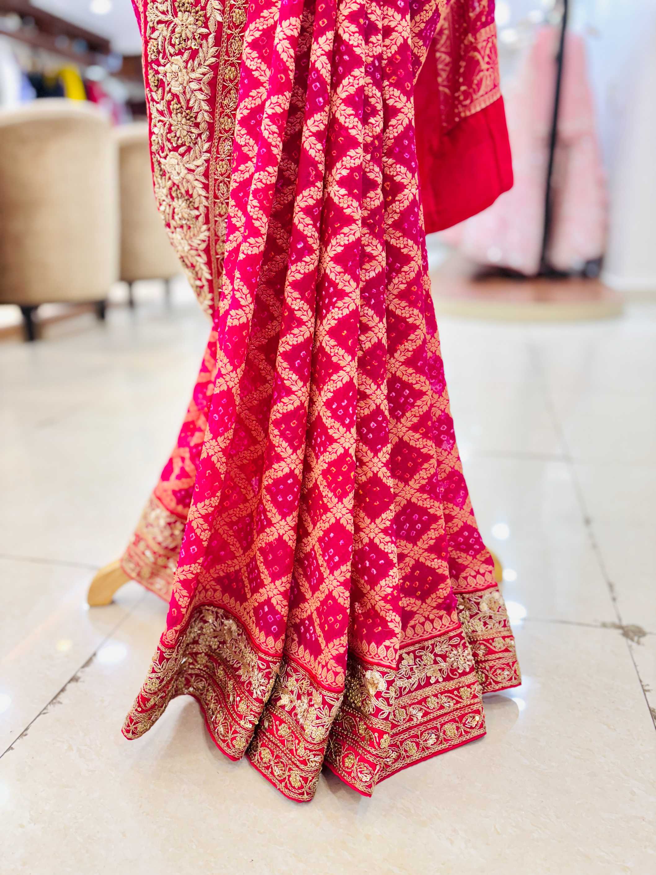 Pink Georgette Zardozi Bandhej Saree