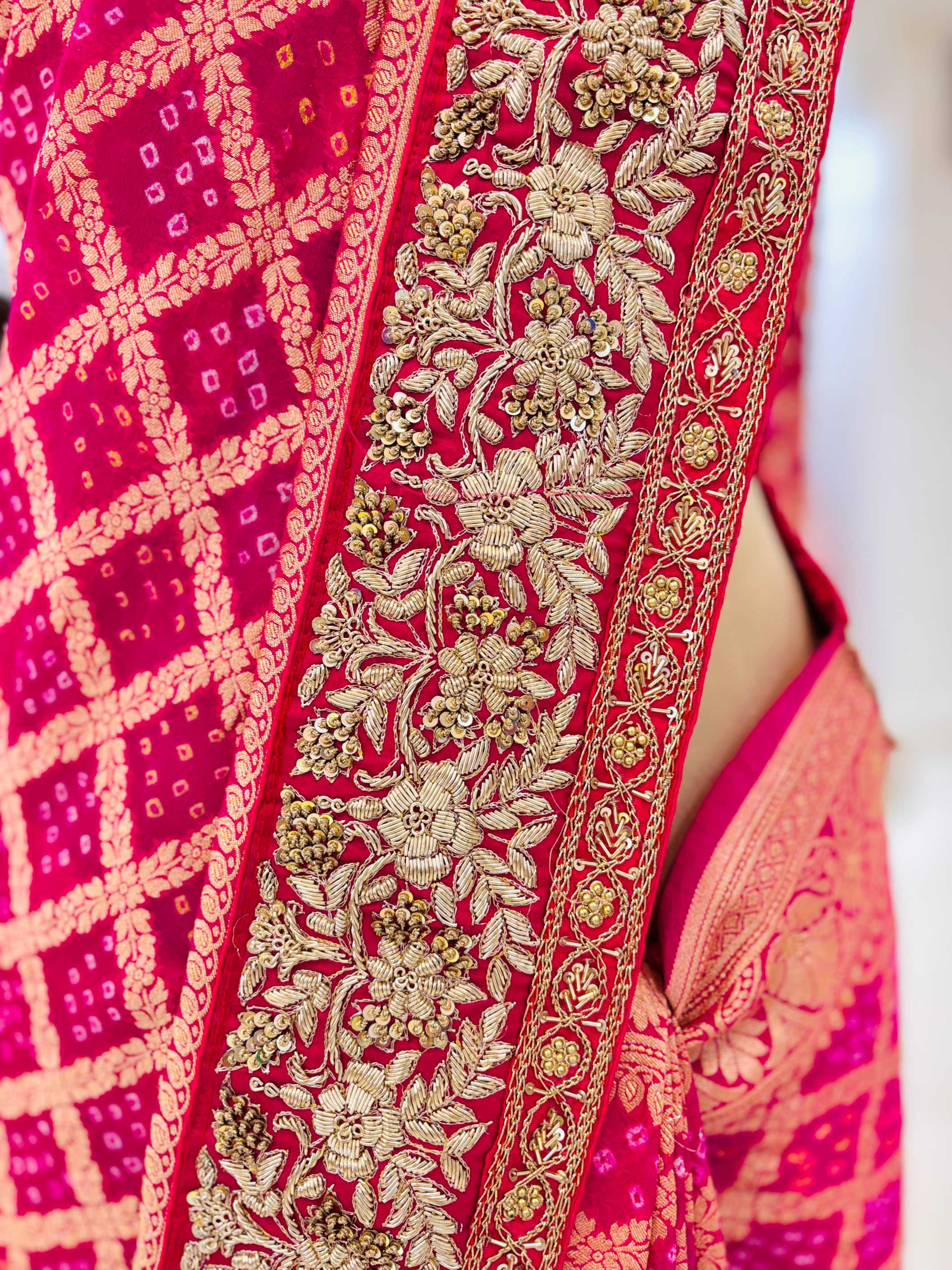 Pink Georgette Zardozi Bandhej Saree
