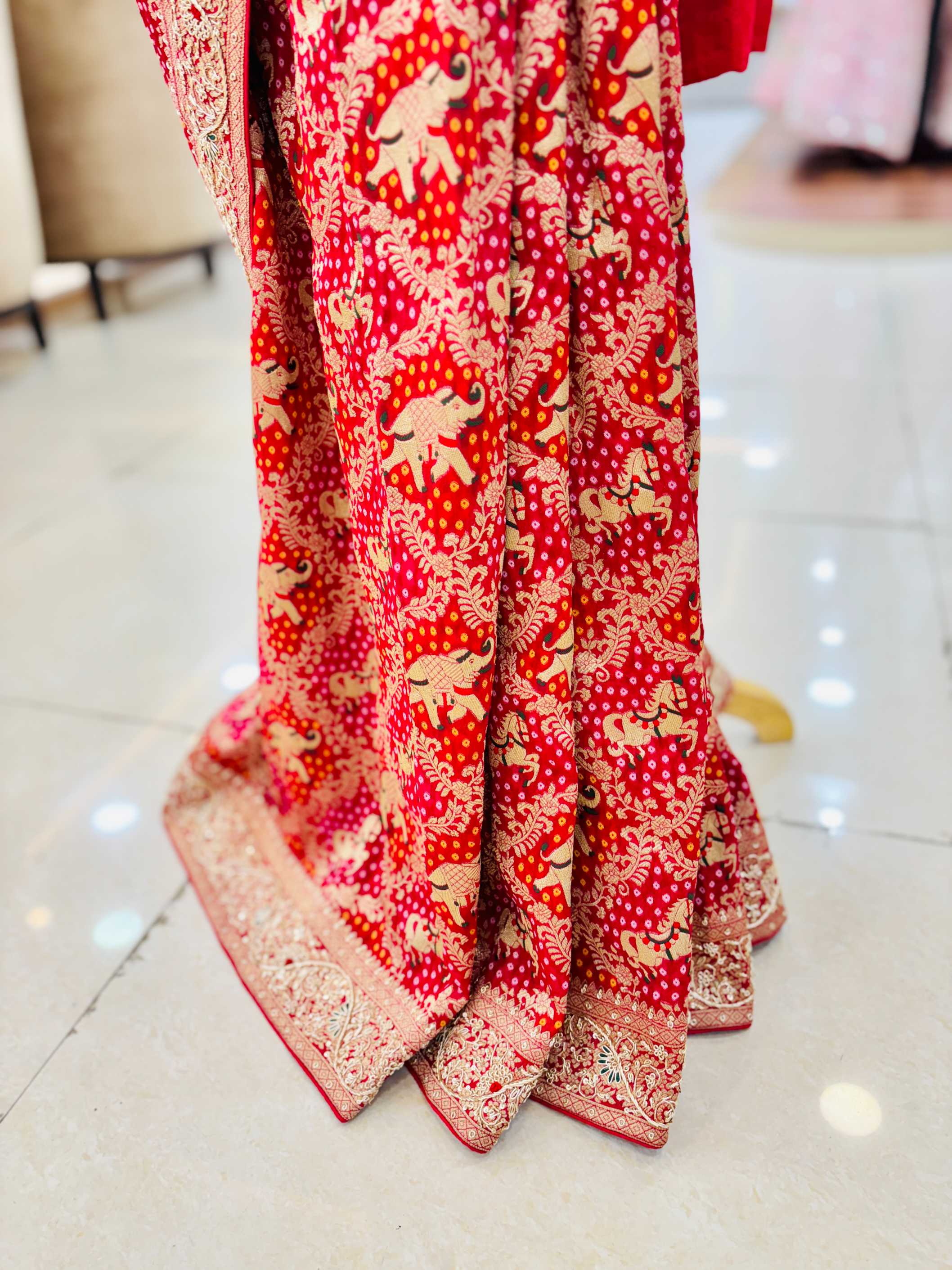 Red Georgette Bandhani Bandhej Saree