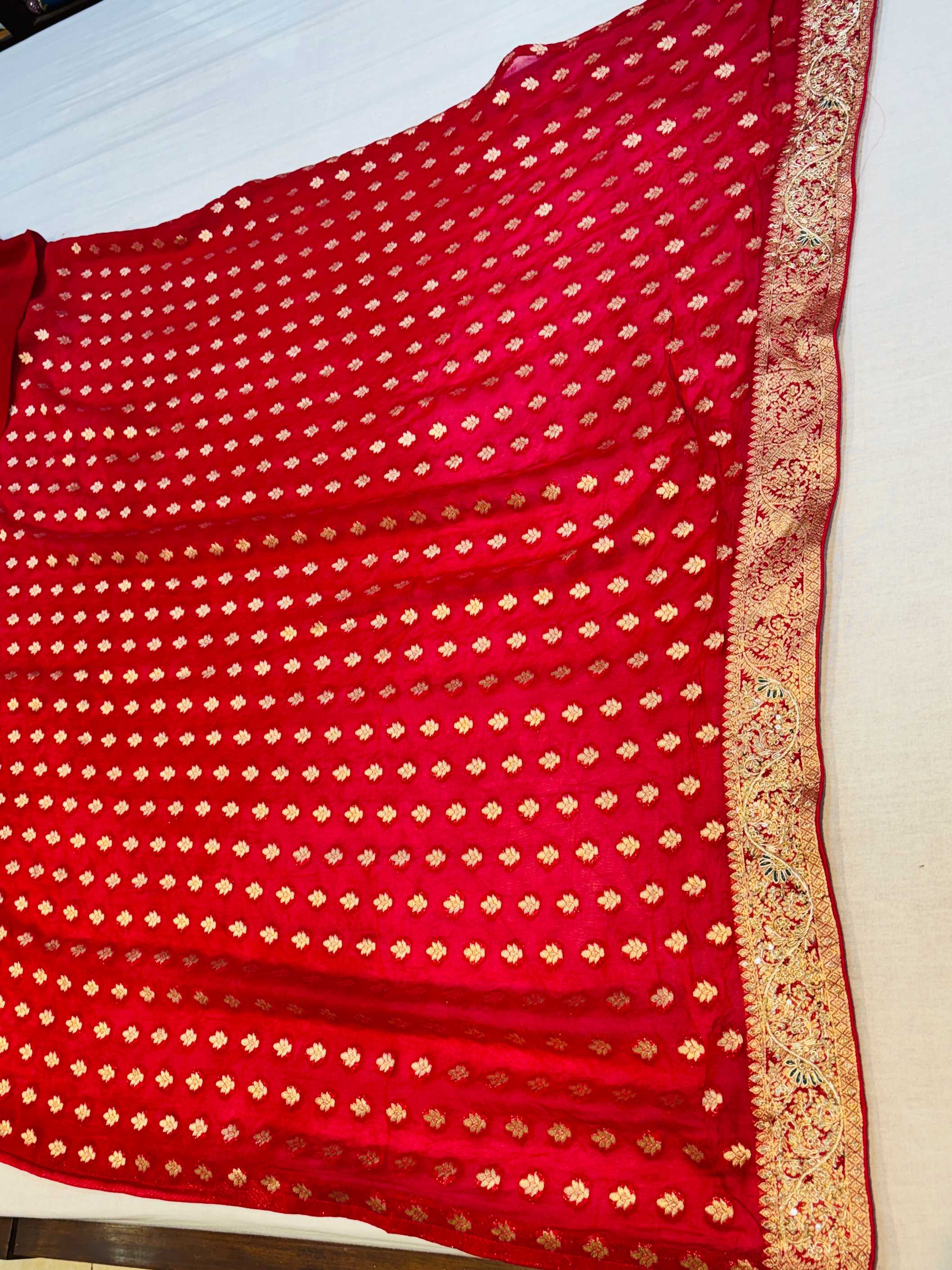 Red Georgette Bandhani Bandhej Saree