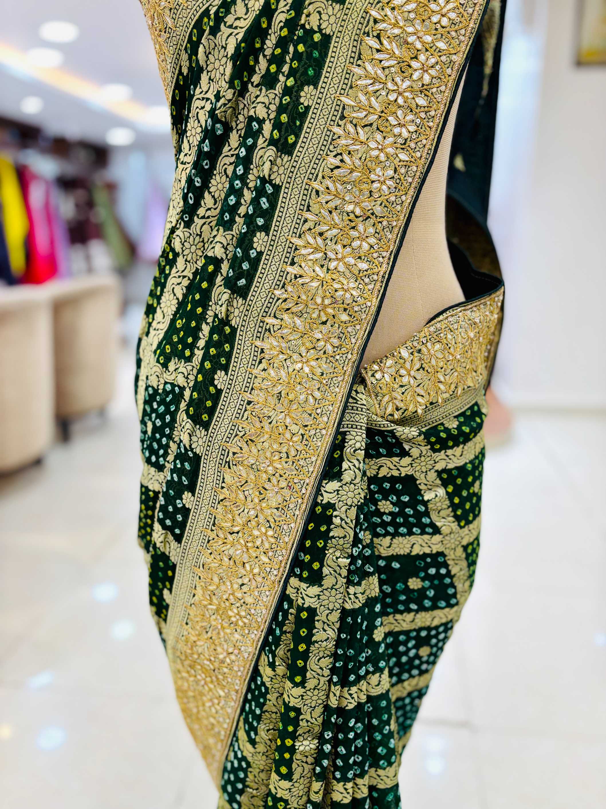 Green Pure Banarasi Gotta Bandhej Saree