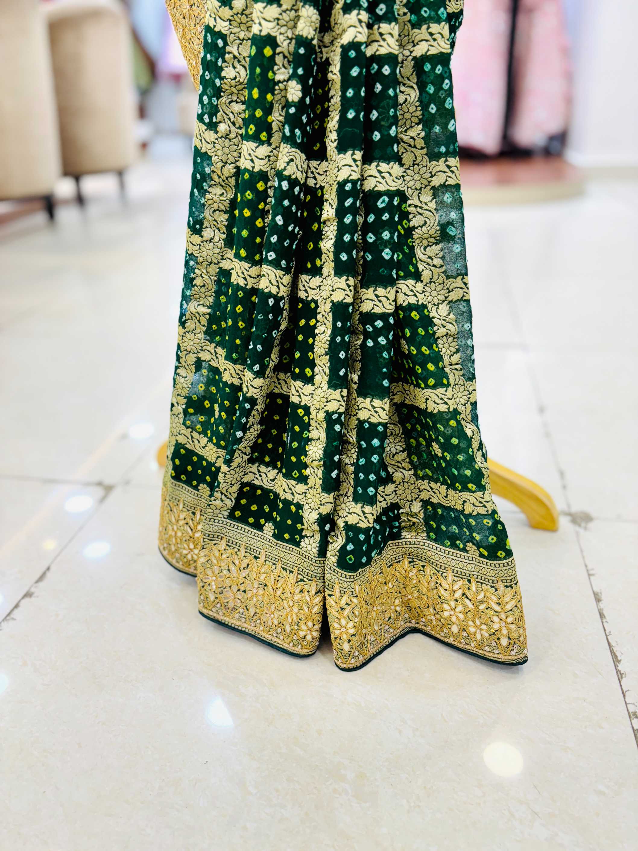 Green Pure Banarasi Gotta Bandhej Saree