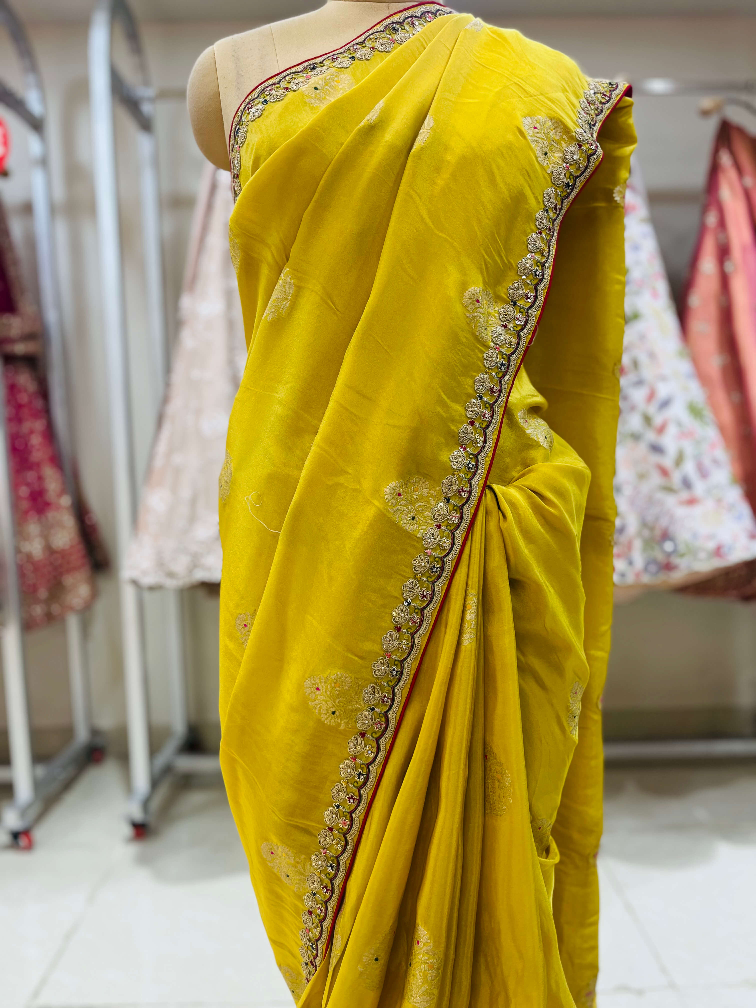 Yellow Embellished Designer Silk Saree