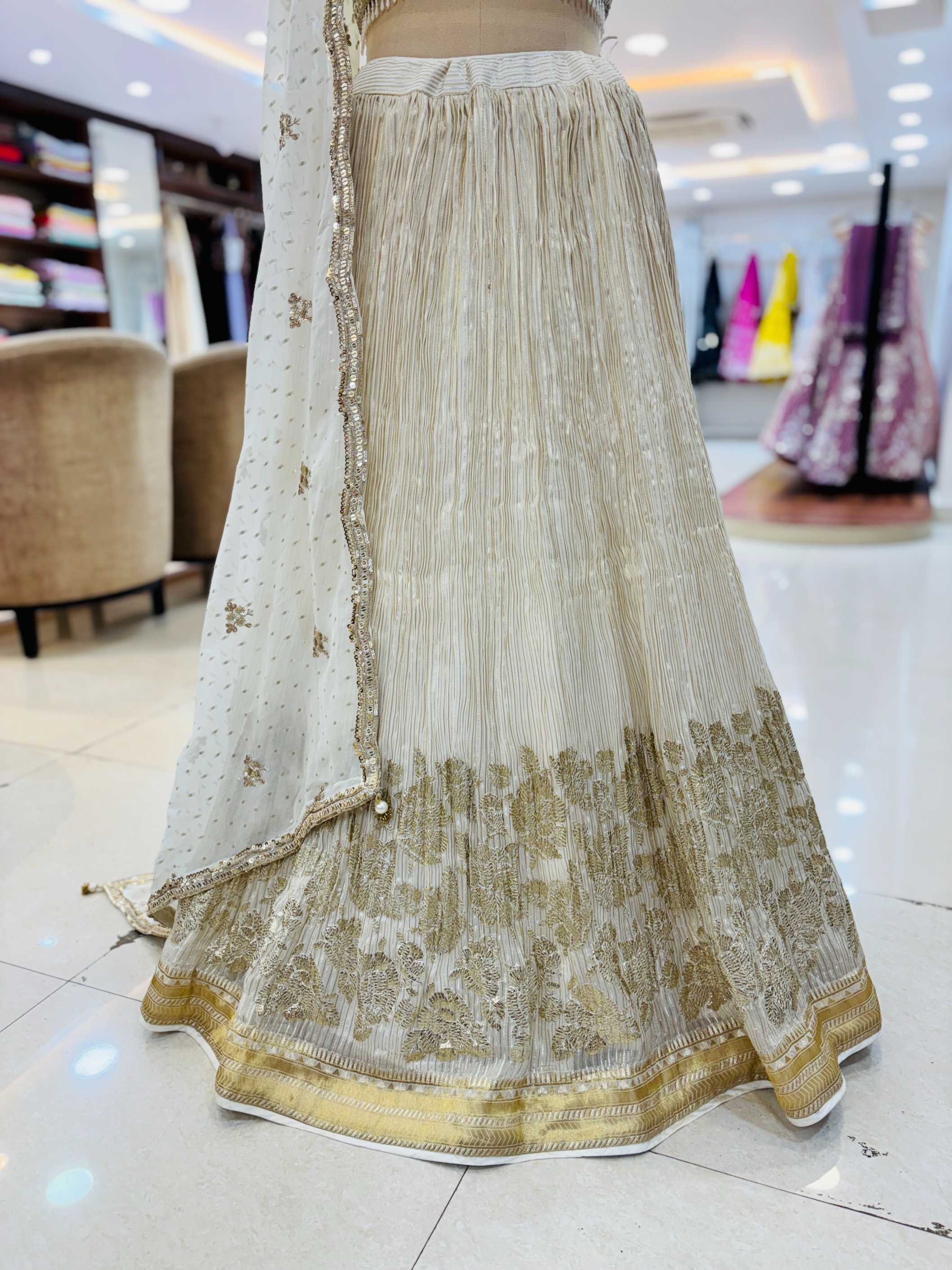 Cream banarasi readymade lehenga