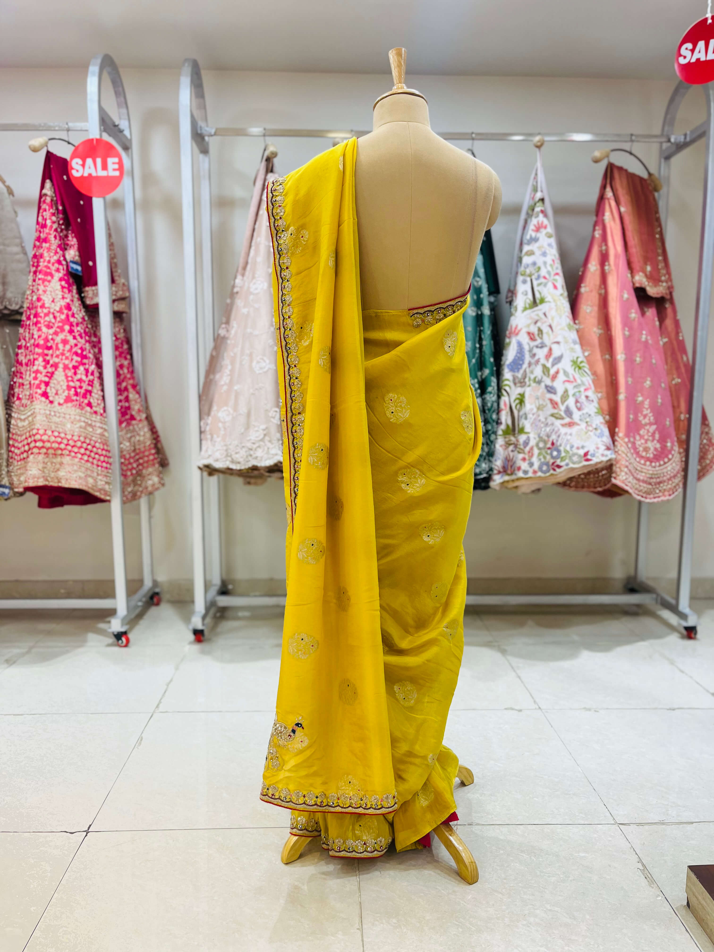 Yellow Embellished Designer Silk Saree