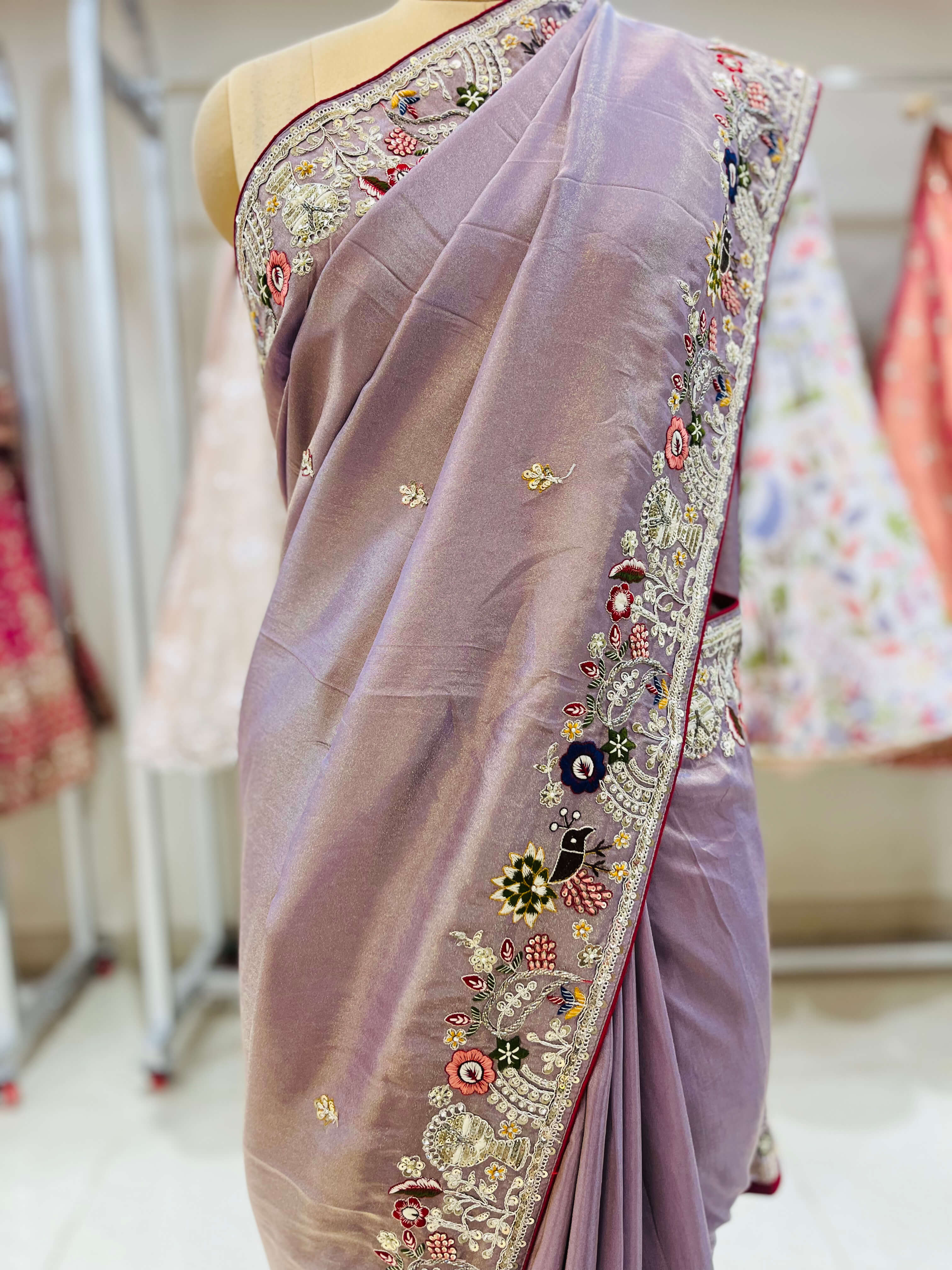 Light Purple Embellished Designer Silk Saree