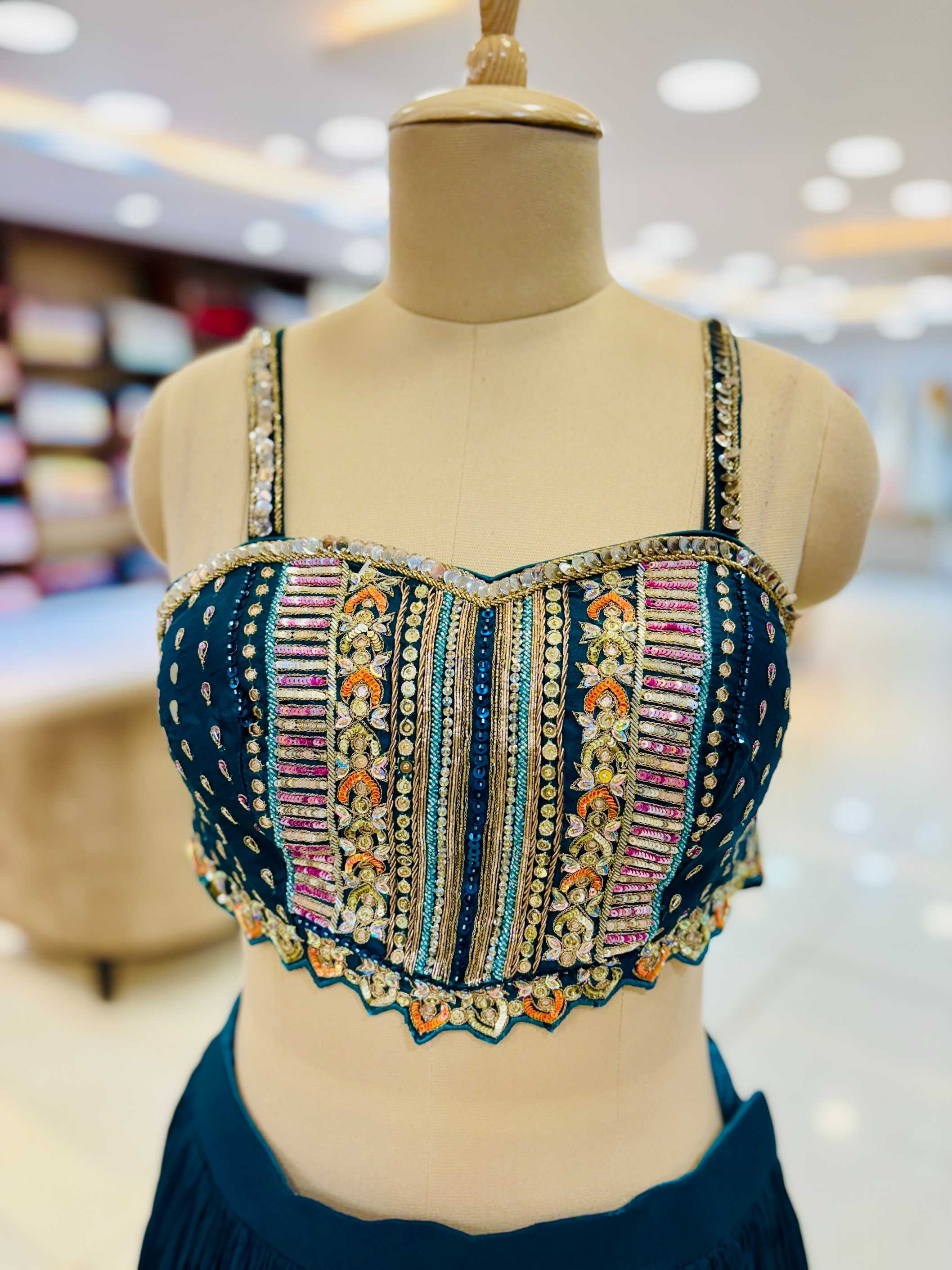 Blue Georgette Readymade Lehenga With Shrug