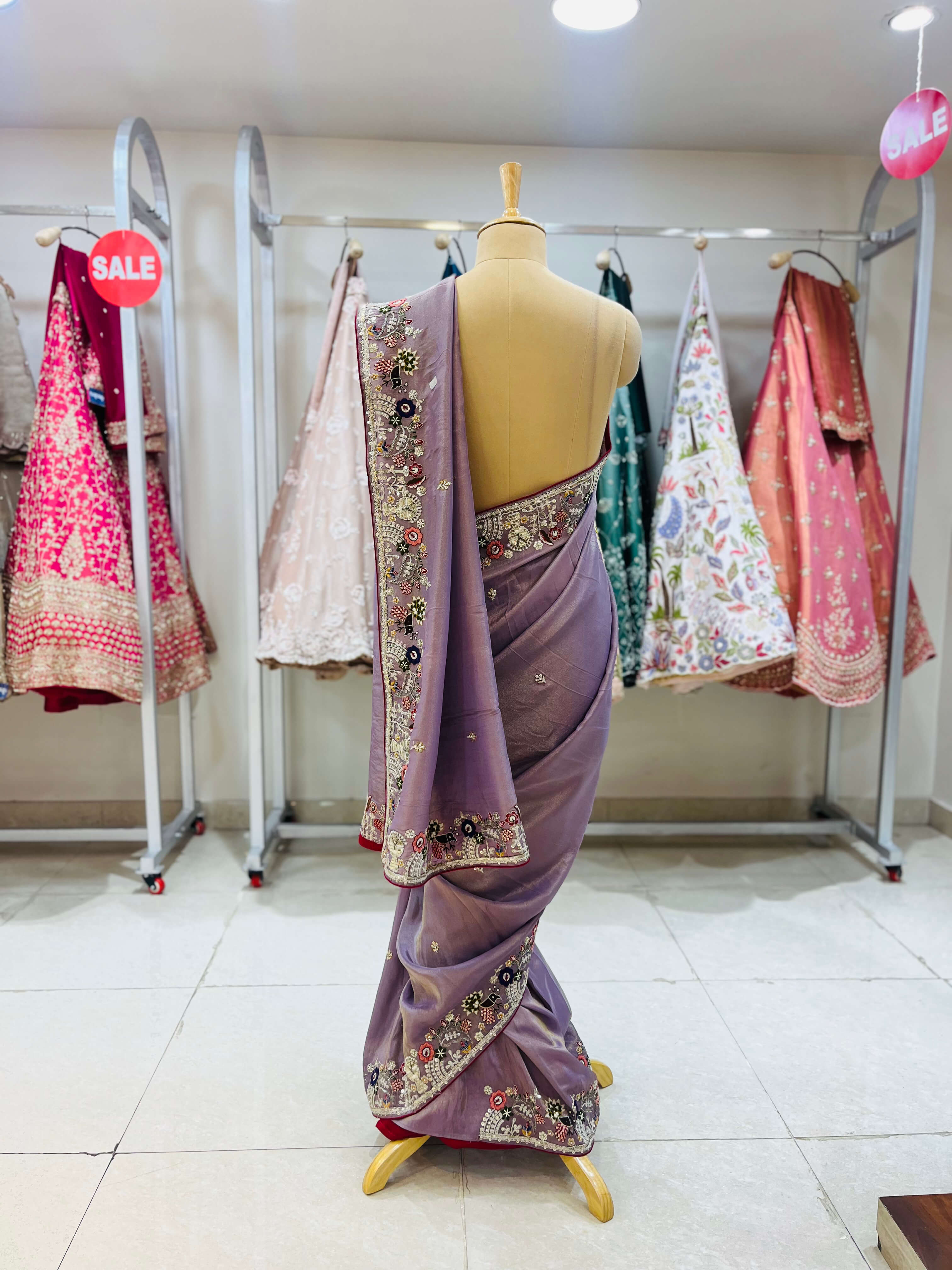 Light Purple Embellished Designer Silk Saree