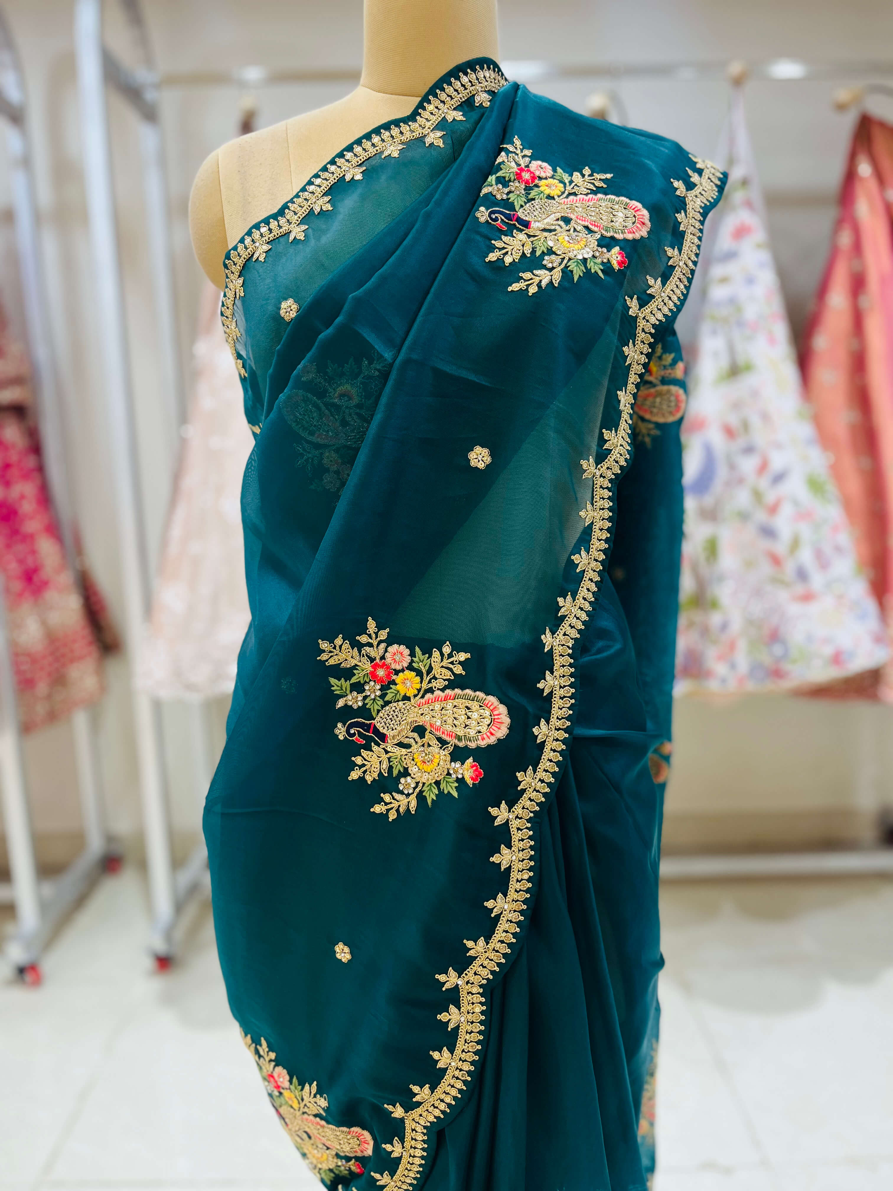 Mint Green Organza Designer Saree