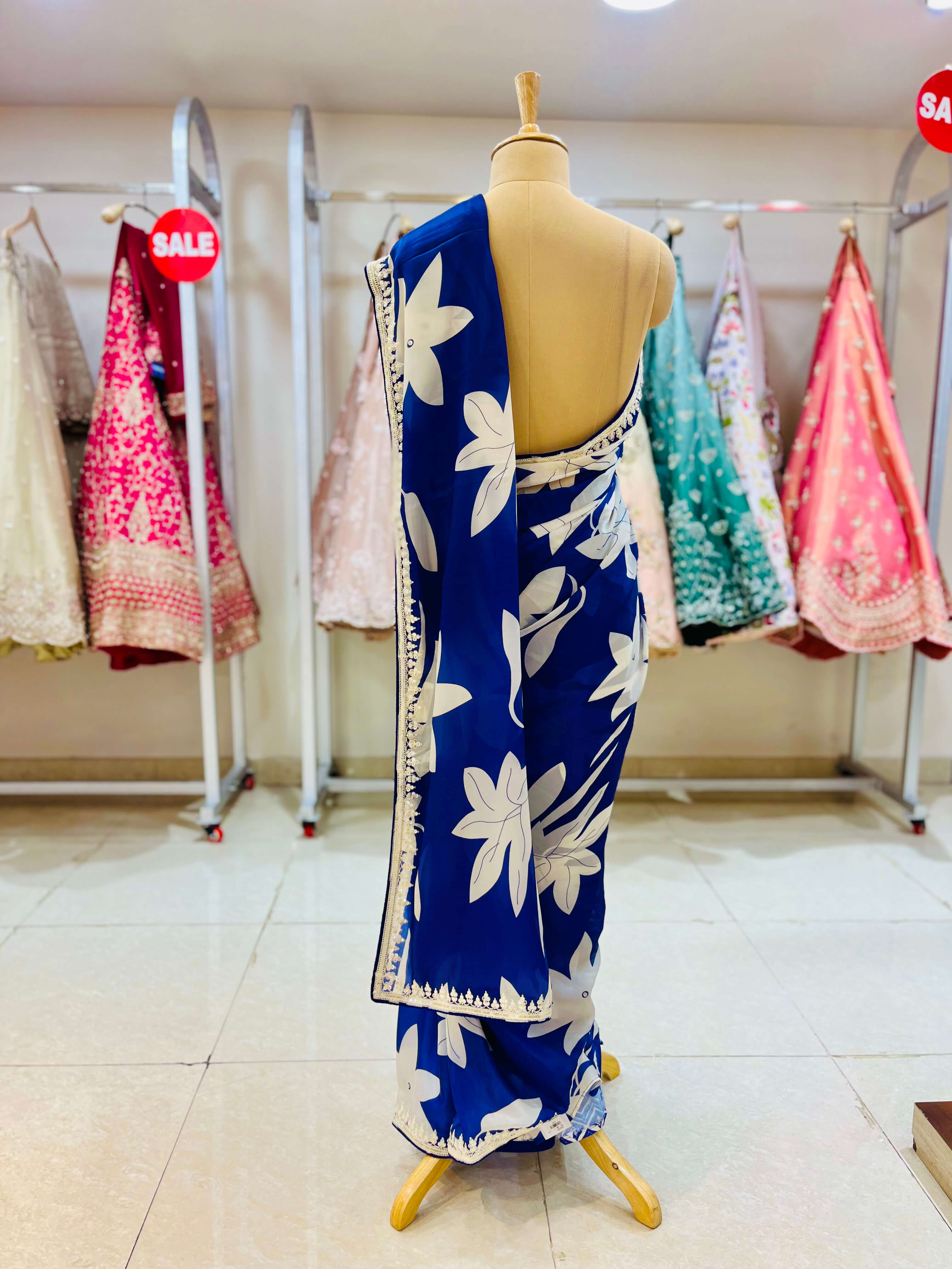 Navy Blue Silk Printed Designer Saree