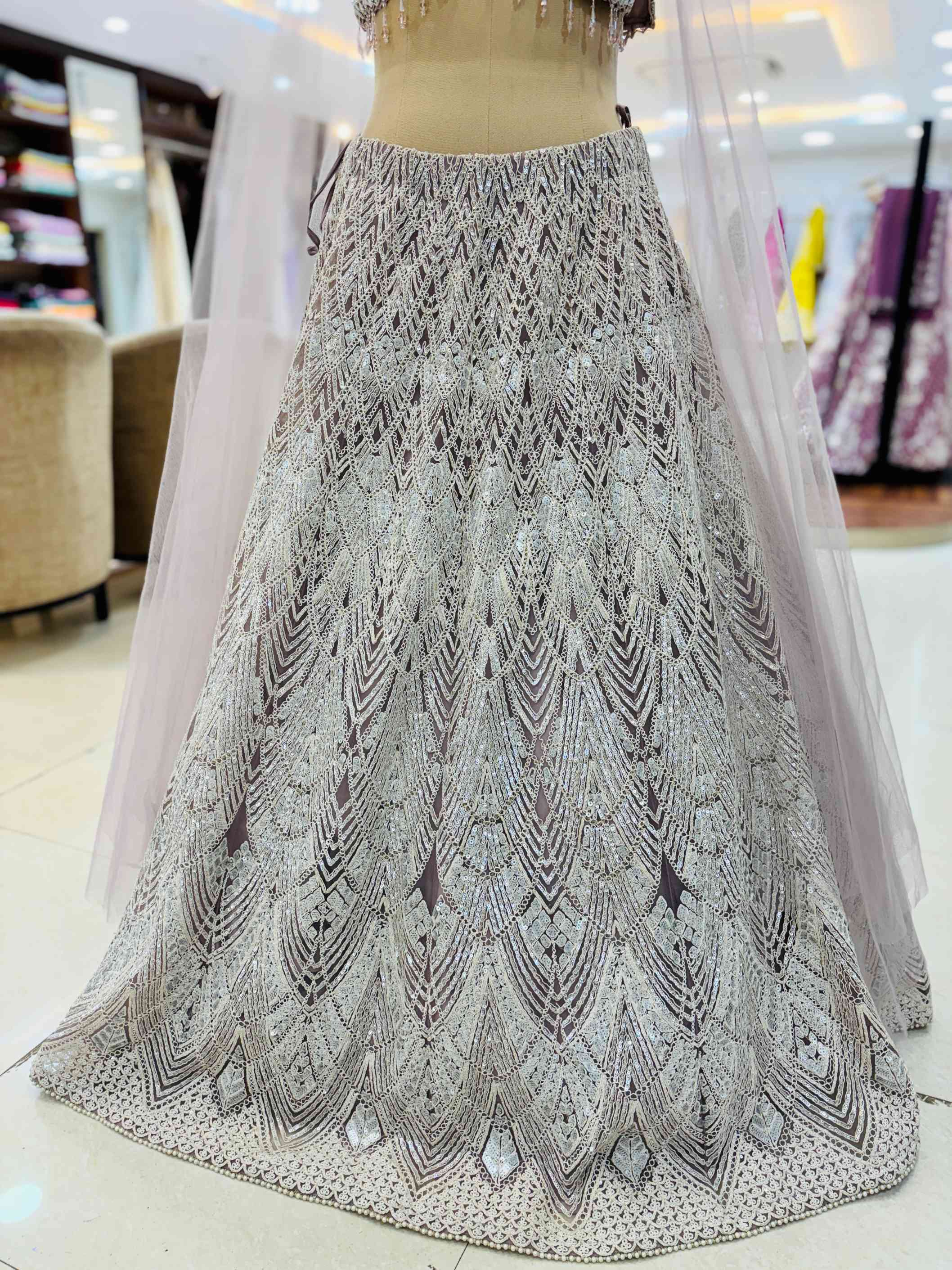 Purple mbroidered Lehenga View