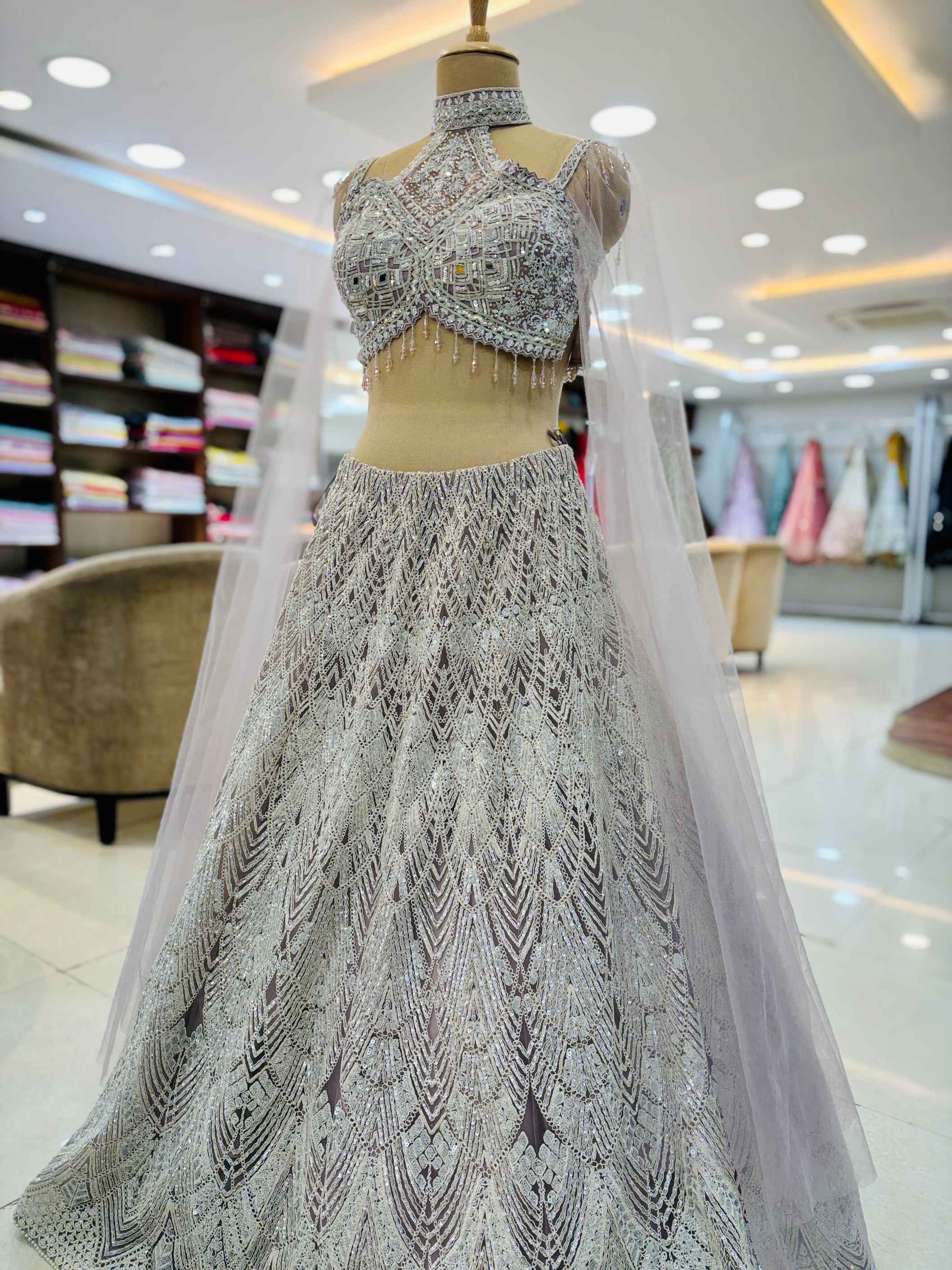 Purple Embroidered Designer Readymade Lehenga - Side Angle