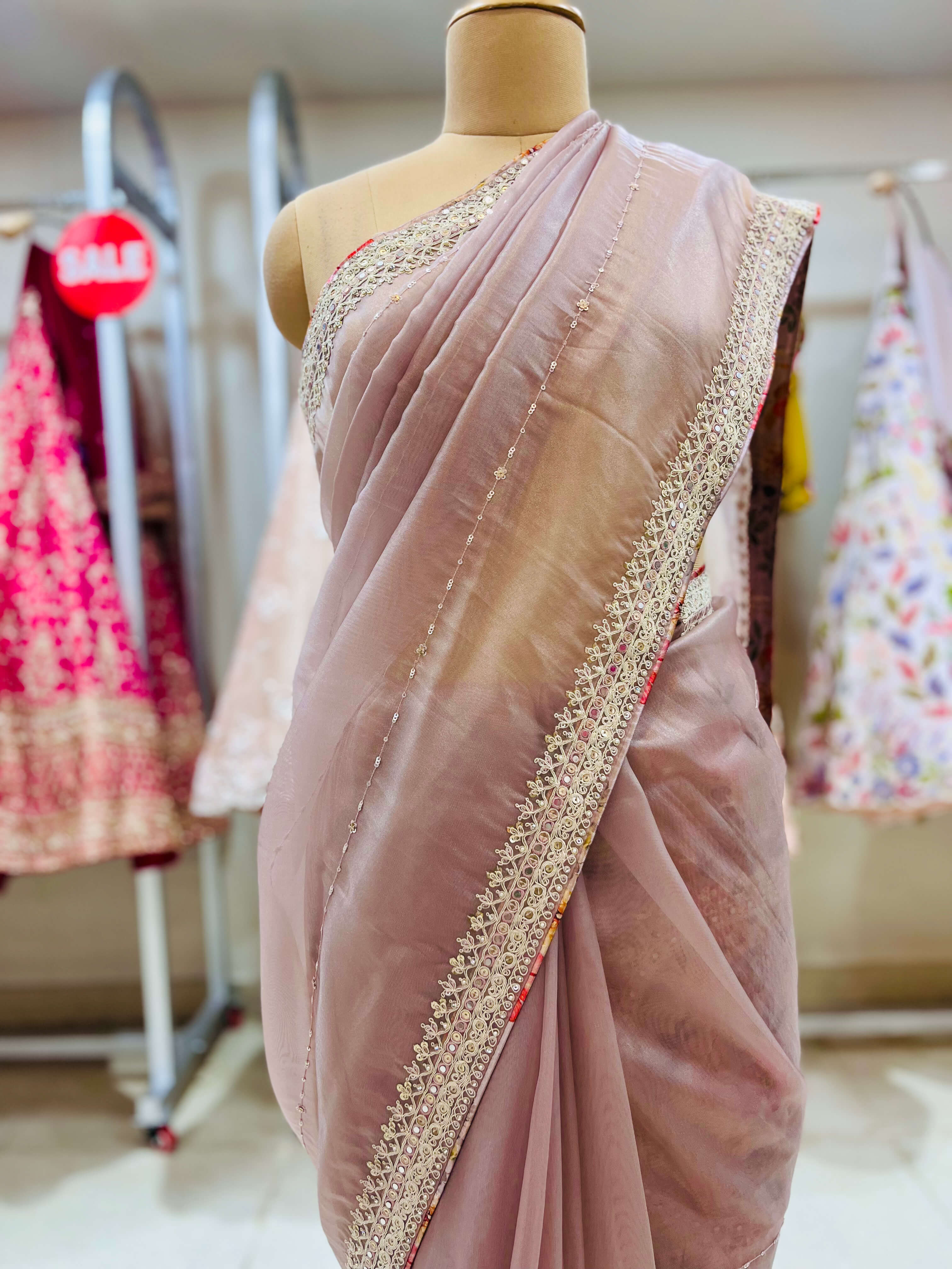 Light Purple Designer Tissue Saree