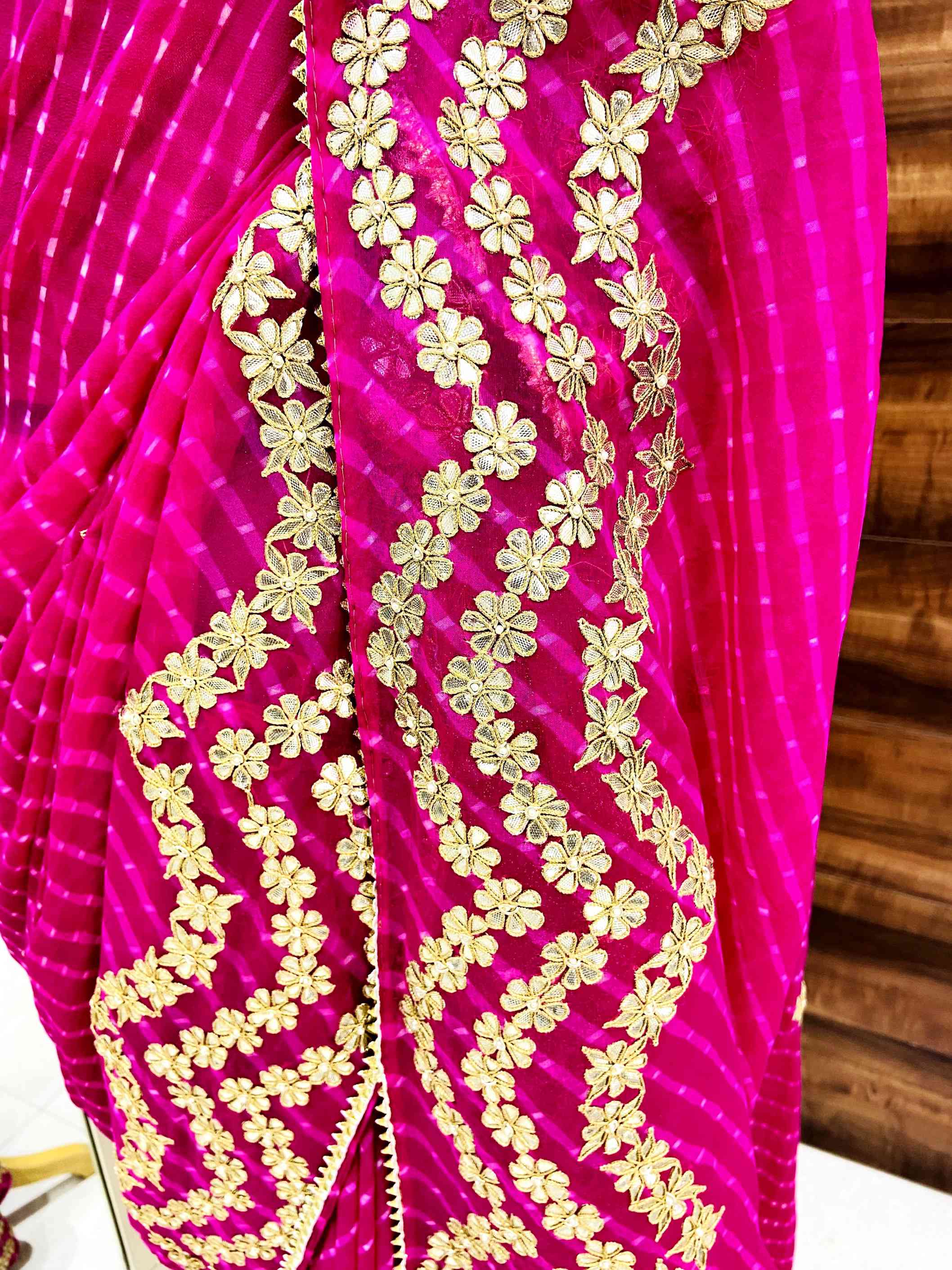 Dark Pink Georgette Mothra Leheriya Saree