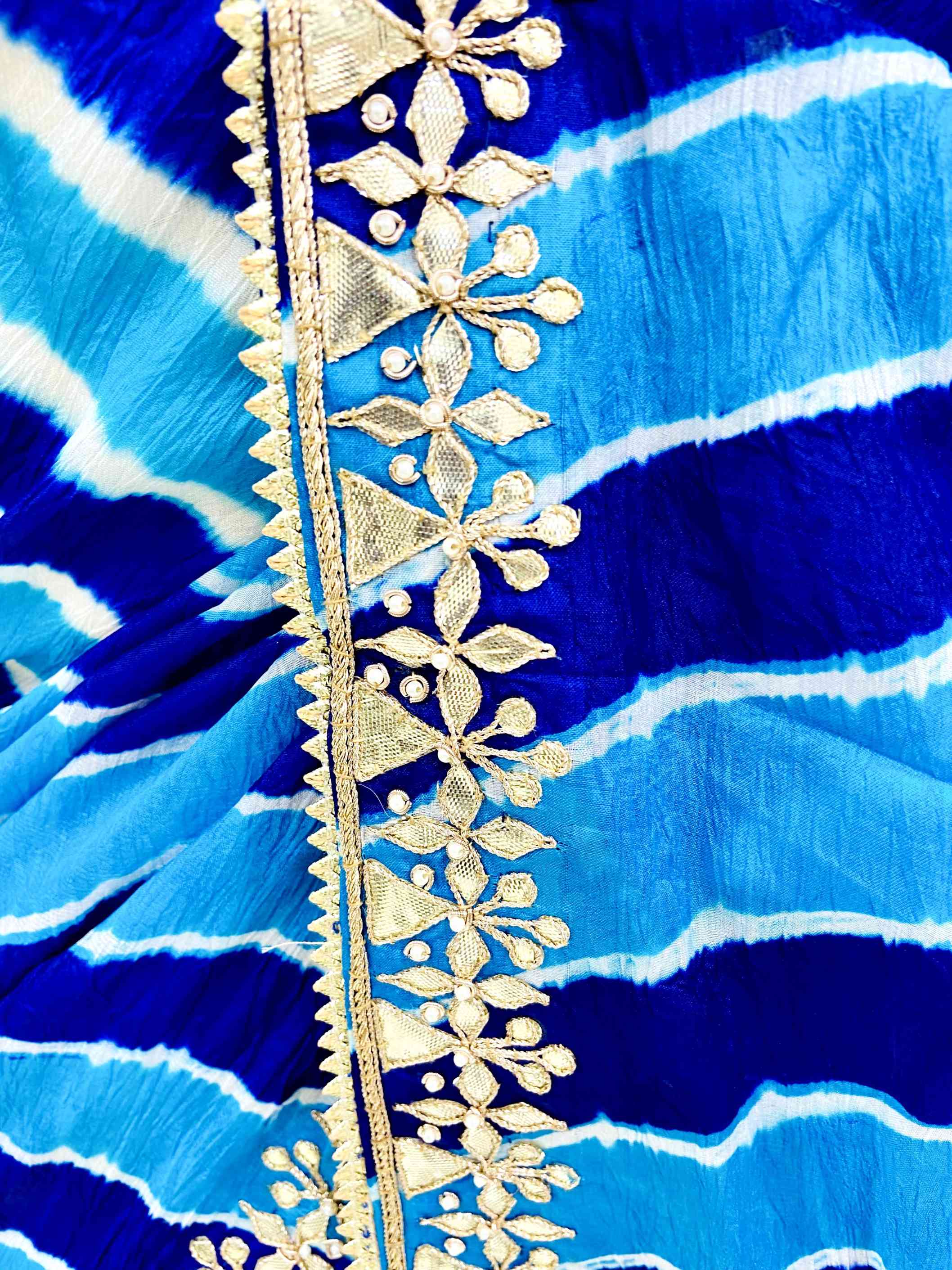 Shaded Blue Pure Silk Leheriya Saree