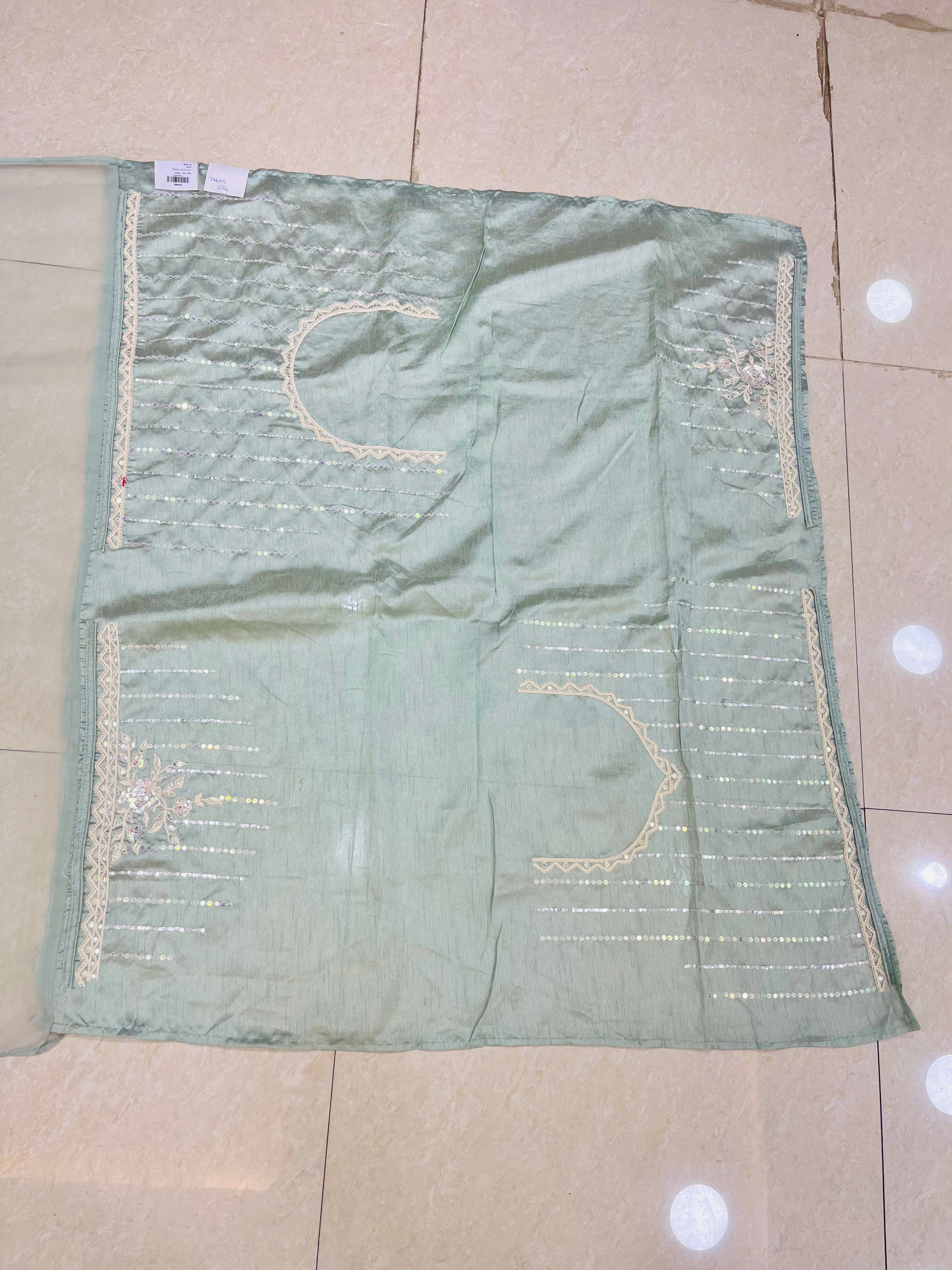 Sea Green Embroidered Designer Tissue Saree