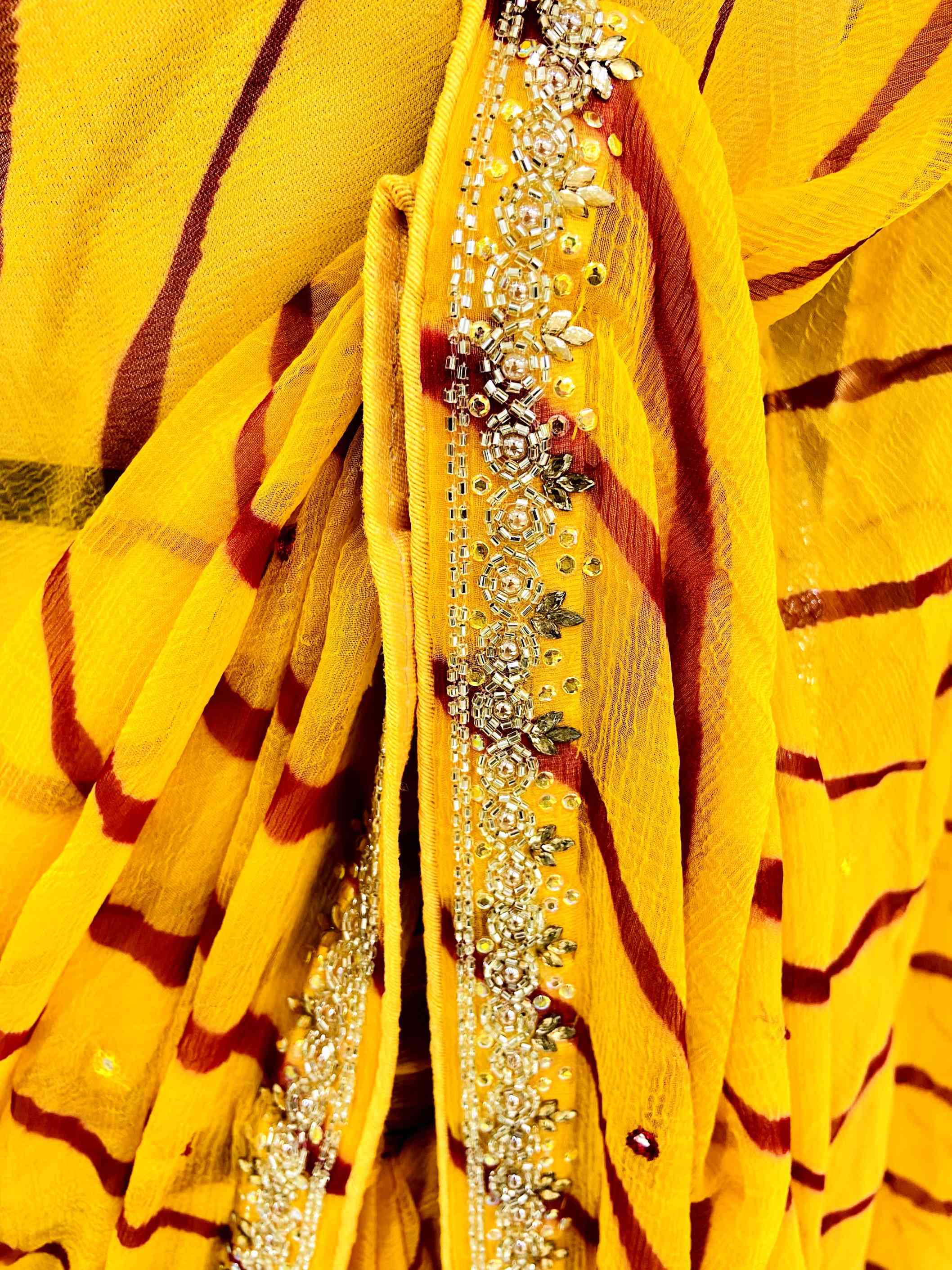 Yellow & Red Georgette Leheriya Saree