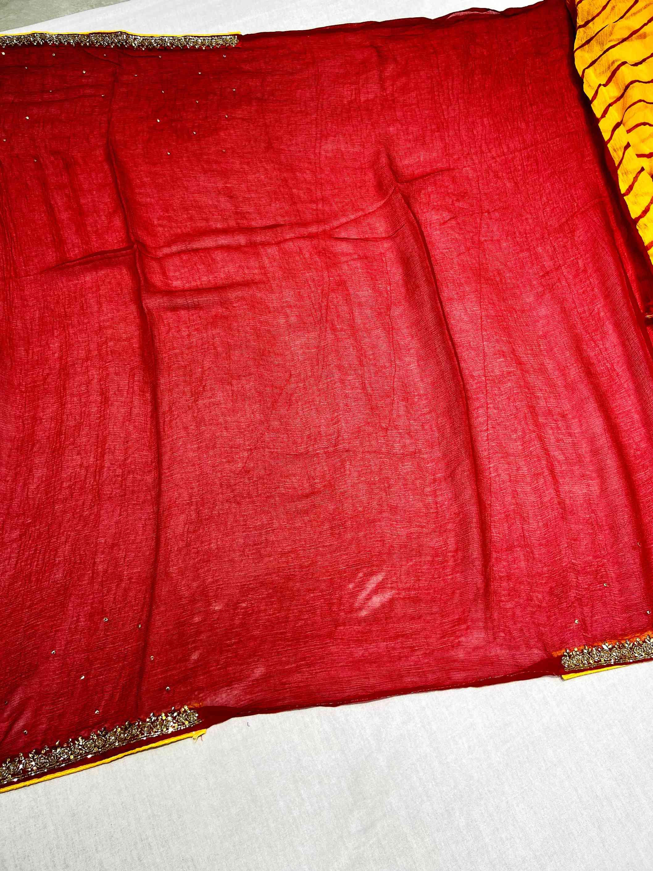 Yellow & Red Georgette Leheriya Saree