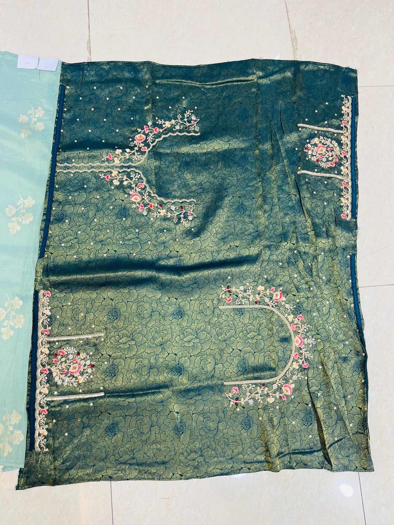 Light Green Embroidered Designer Silk Saree