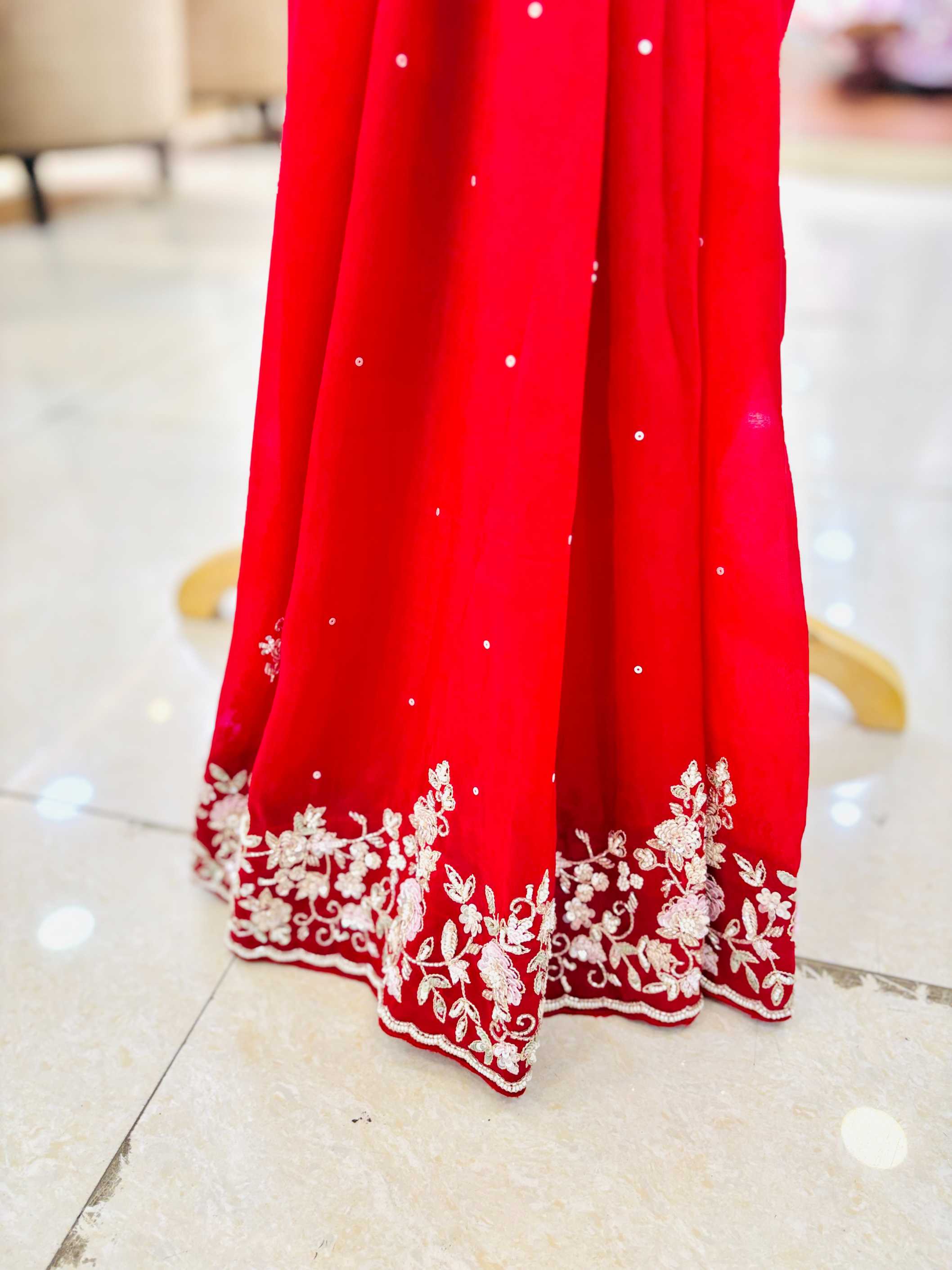 Dark Red Silk Hand Work Saree