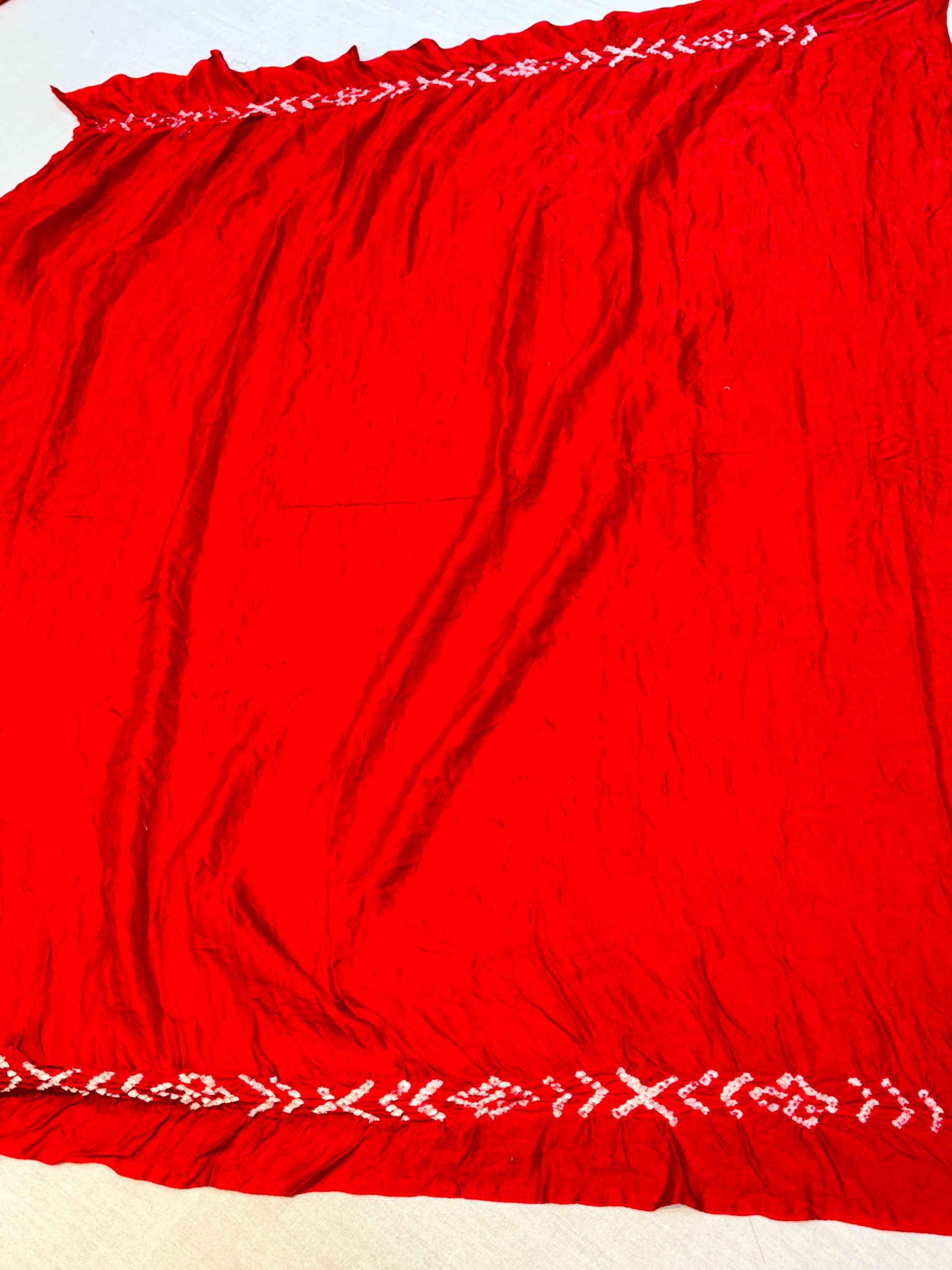 Red & Mustard Gajji Silk Bandhini Saree