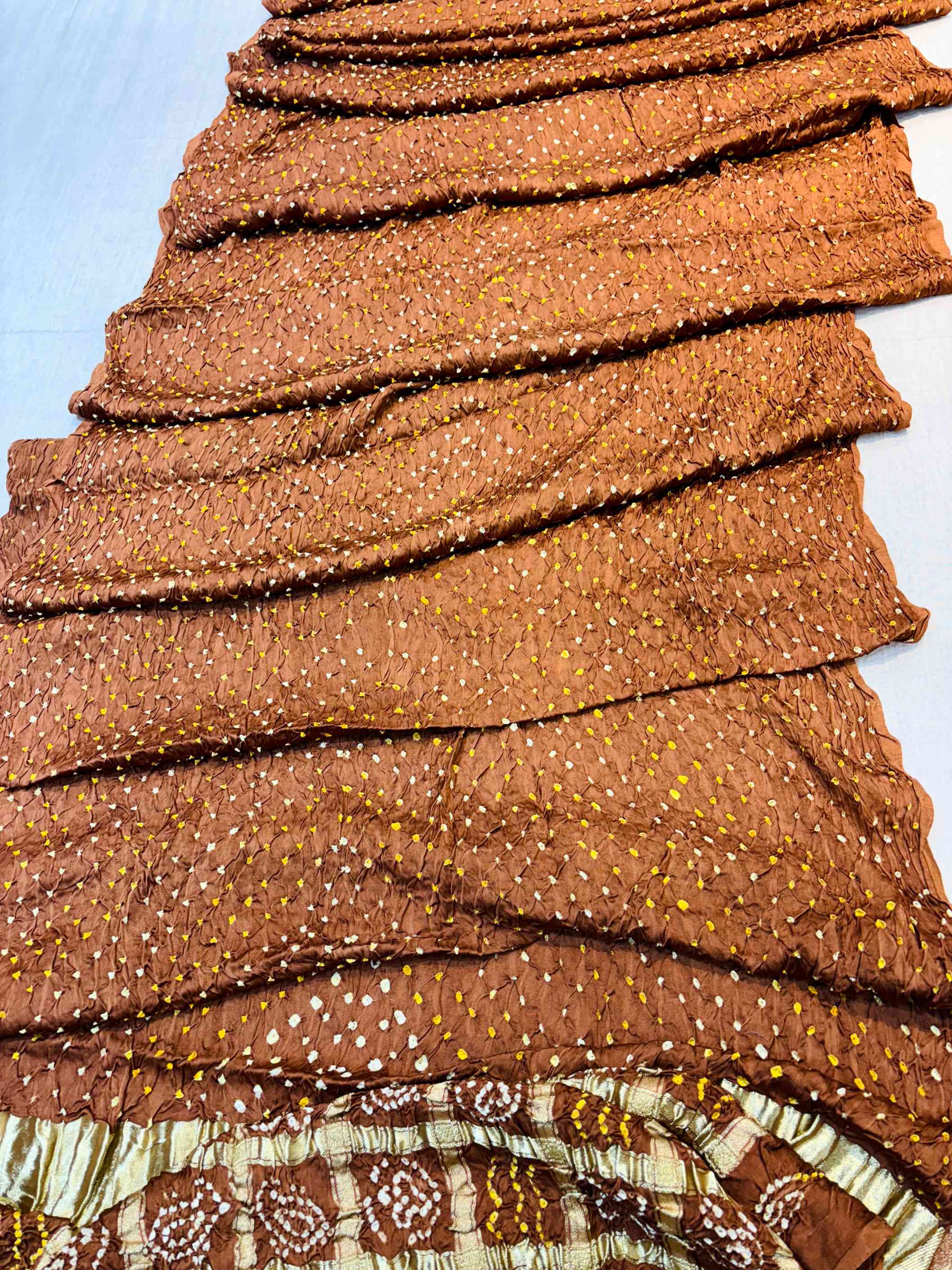 Brown Pink Rai Bandhej Chinnon Saree