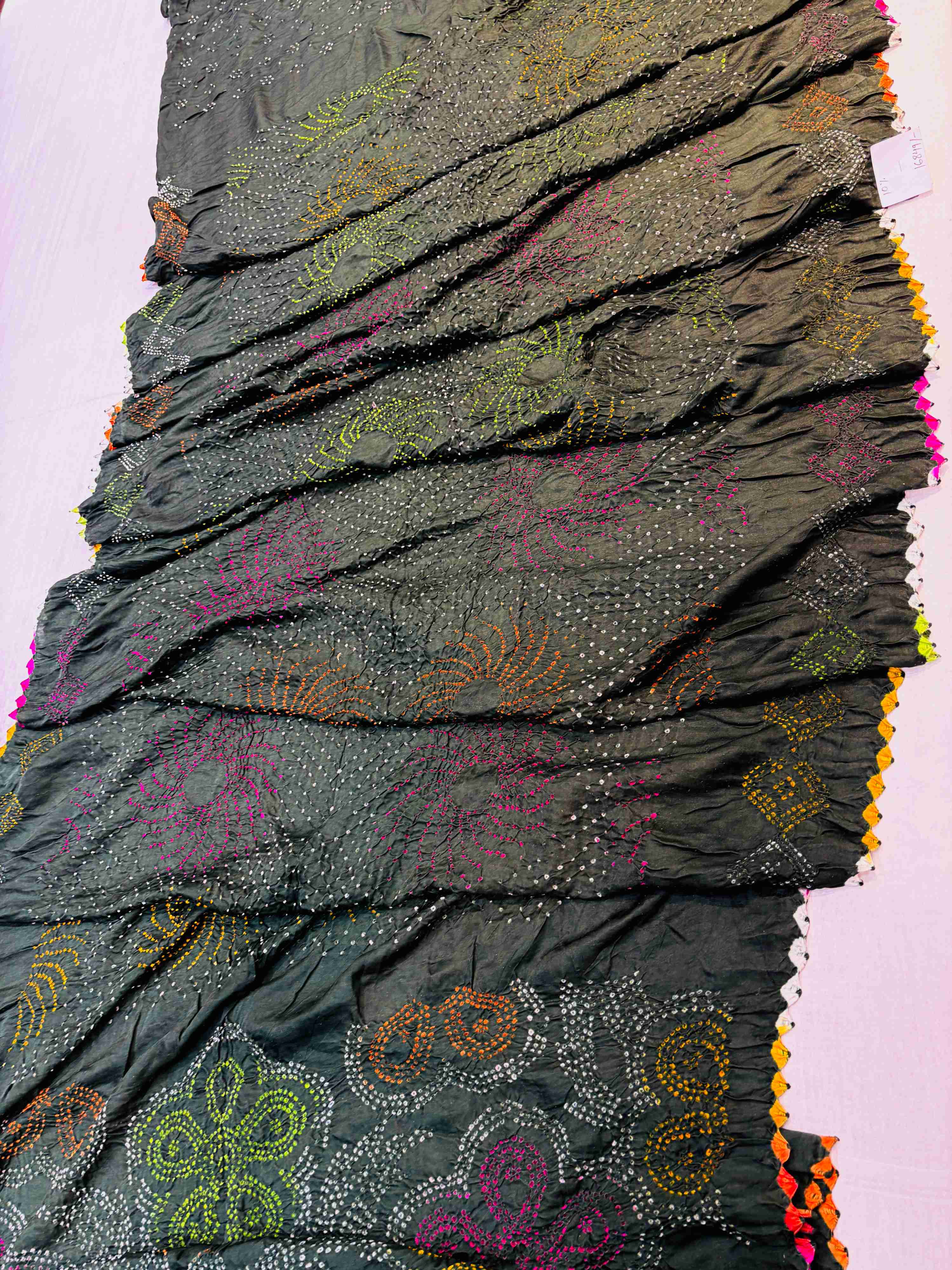 Dark Green Pure Chinnon Bandhani Saree