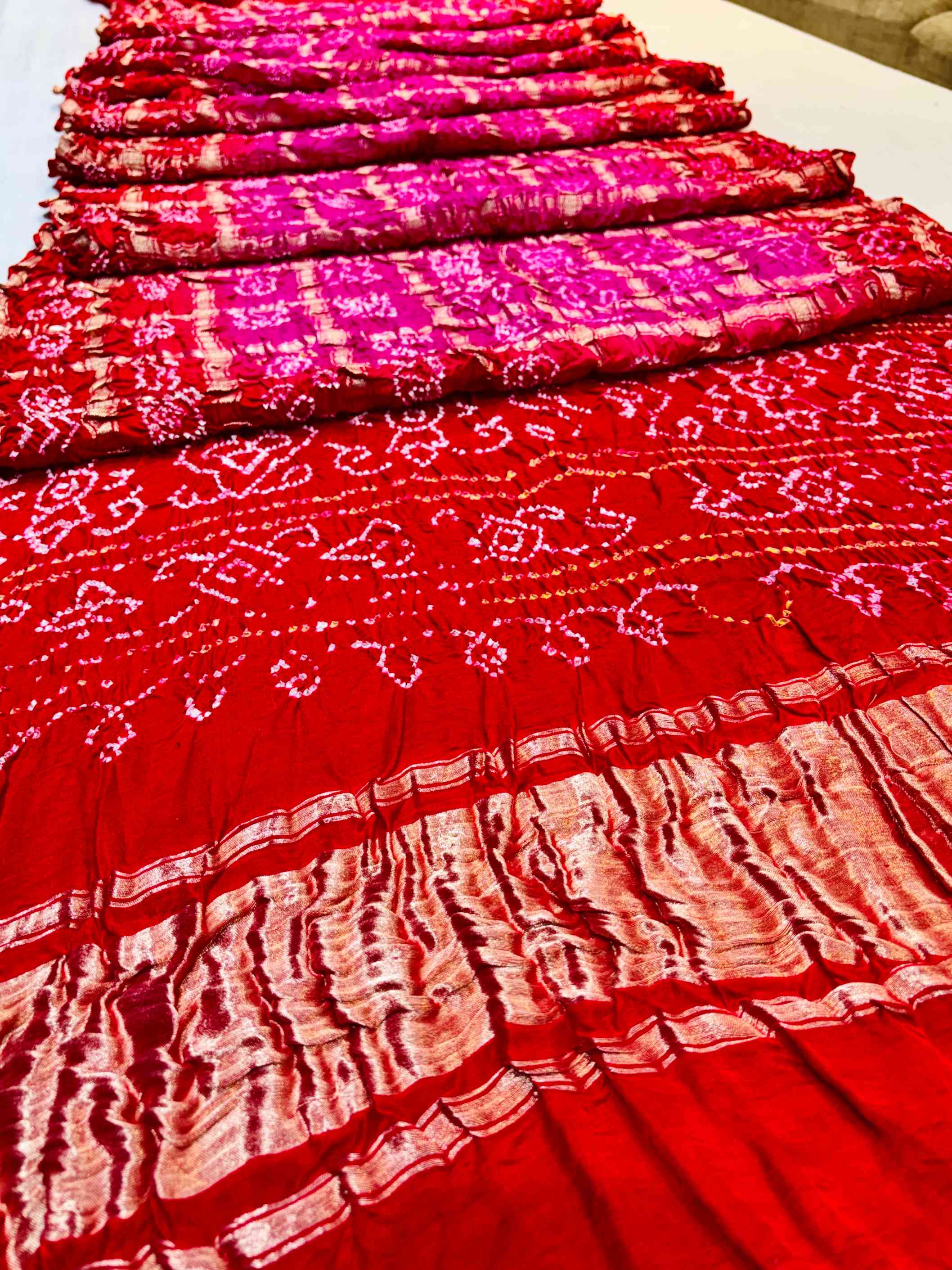 Red & Pink Gharchola Gajji Silk Bandhej Saree